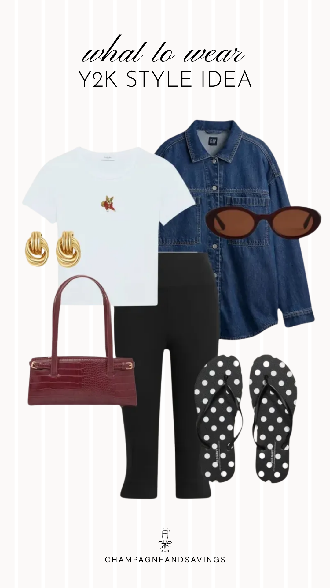 Y2K outfit idea collage featuring capri pants with a denim jacket for a trendy 2026 look.