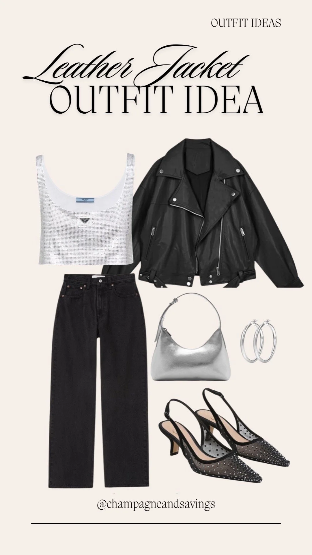 leather jacket, Sparkly Tank and Black Jeans