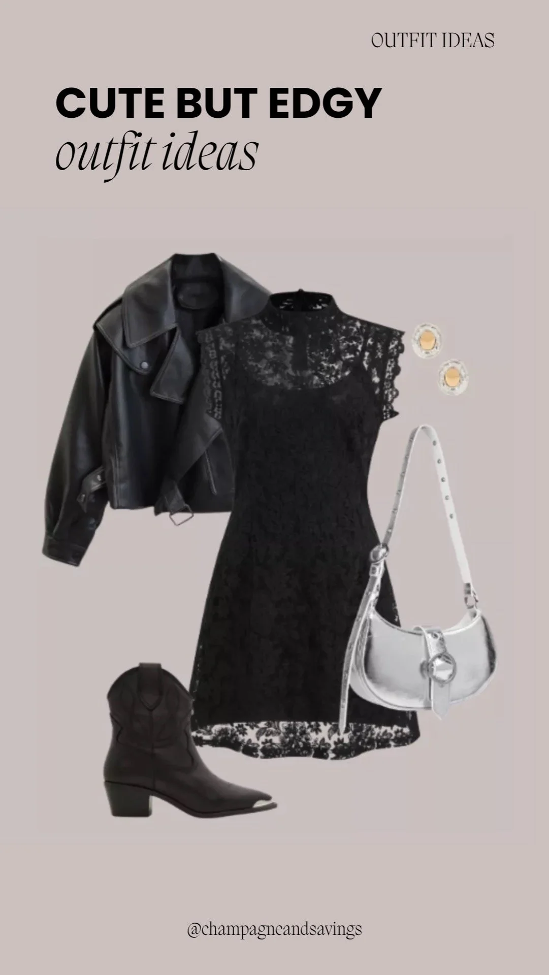 Lace mini dress styled with a cropped leather jacket for a chic, edgy look.