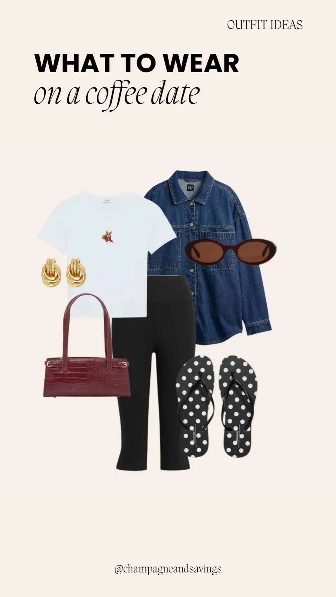 Coffee date outfit ideas collage featuring styled pieces including a denim jacket for a sporty chic and effortless café look