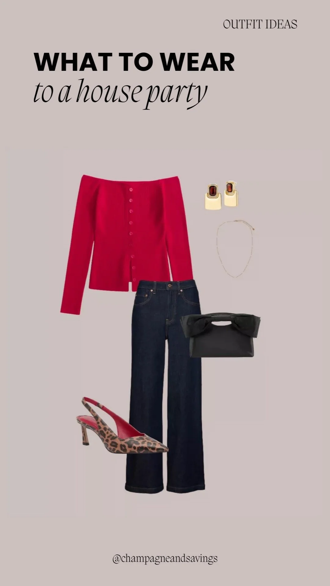Classic outfit styled with a bold pop of red and chic accessories for timeless style inspiration.