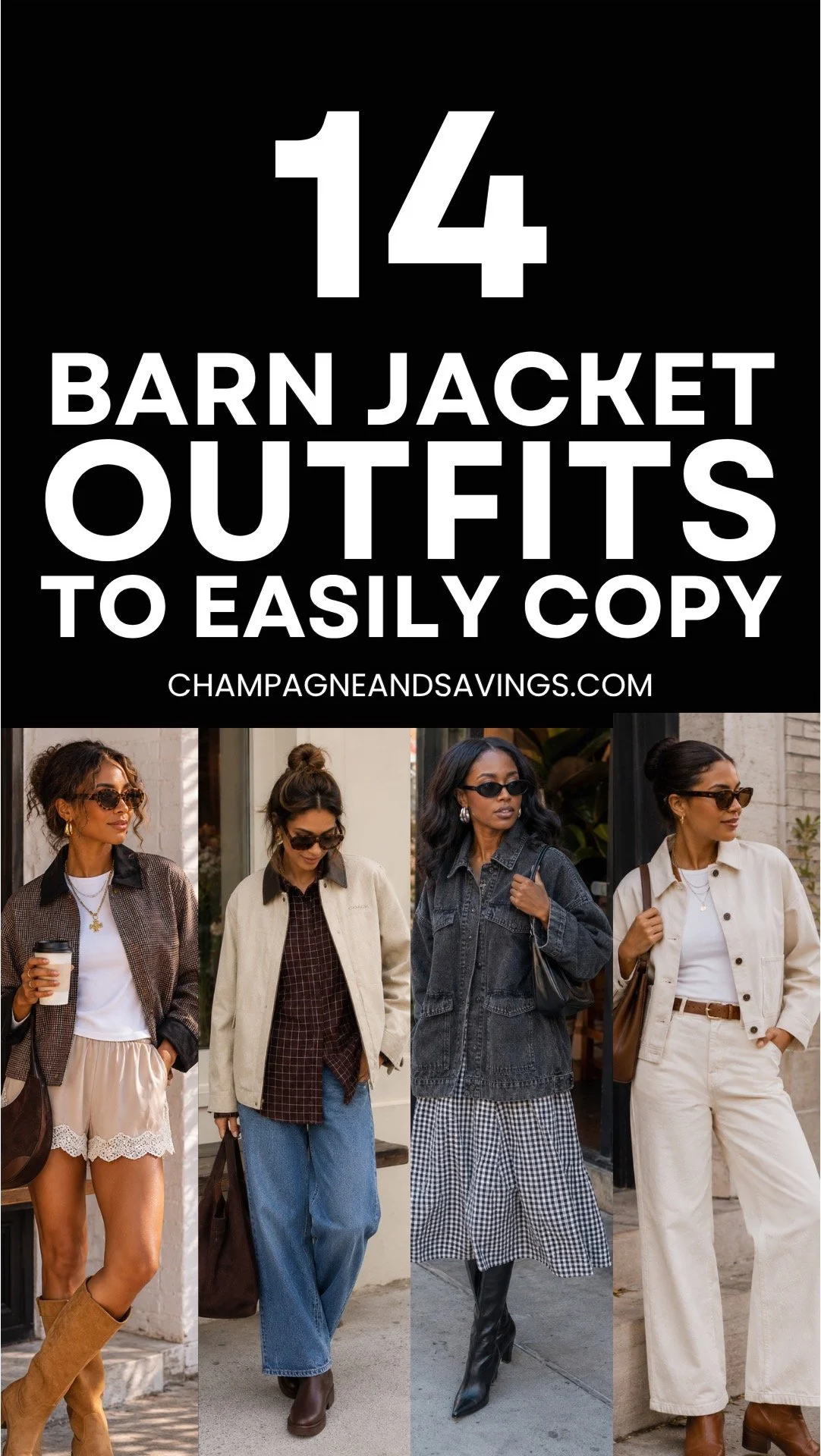 Image that says 14 Bark Jacket Outfits to Easily Copy and has a collage of girls in styled outfits.