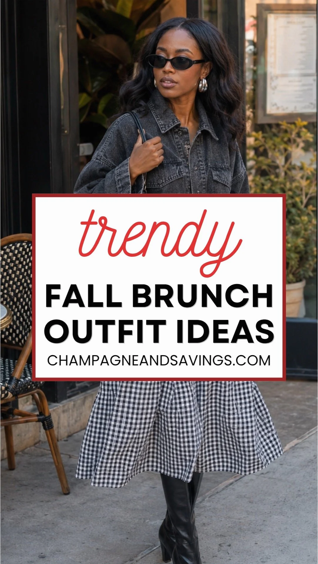 Image that says Trendy Fall Brunch Outfit Ideas and has a girl in a styled outfit in the background.