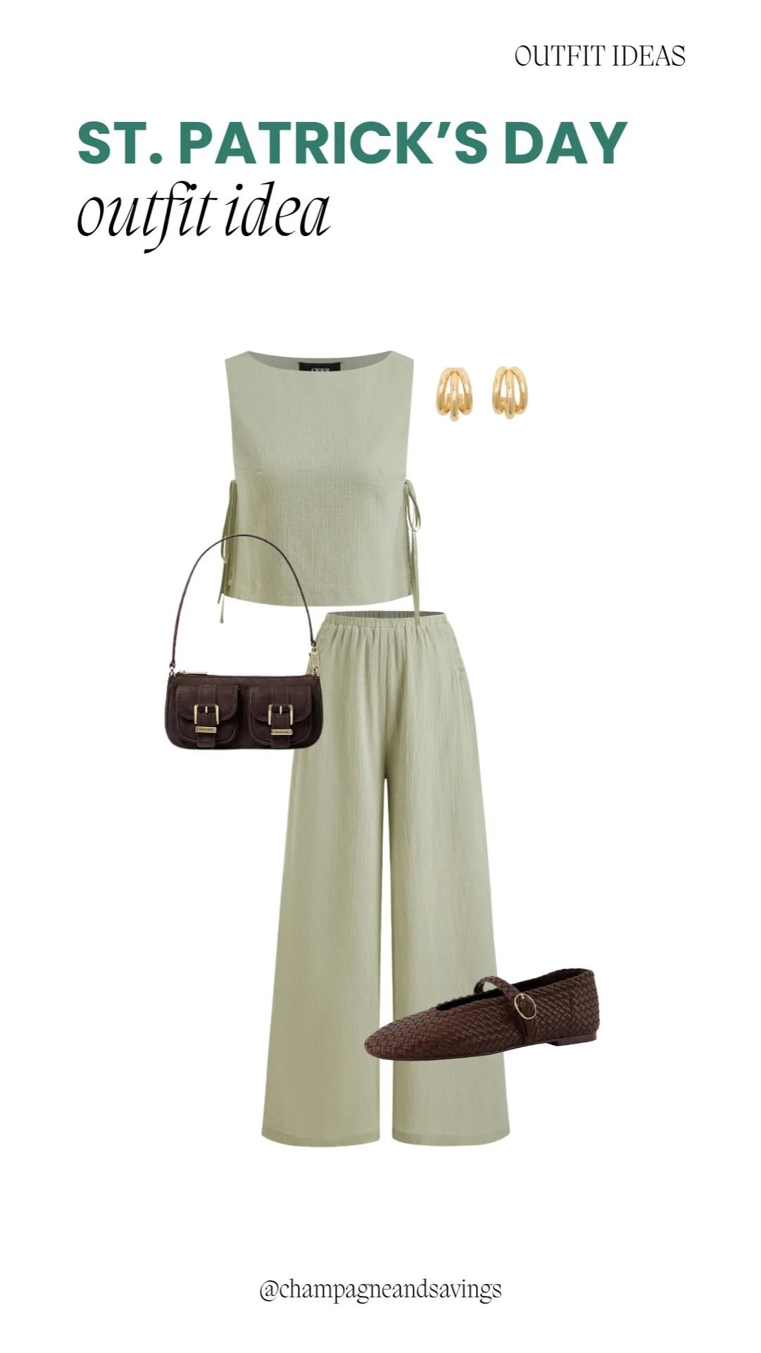 Soft green matching set styled for a cozy and festive St. Patrick’s Day outfit.