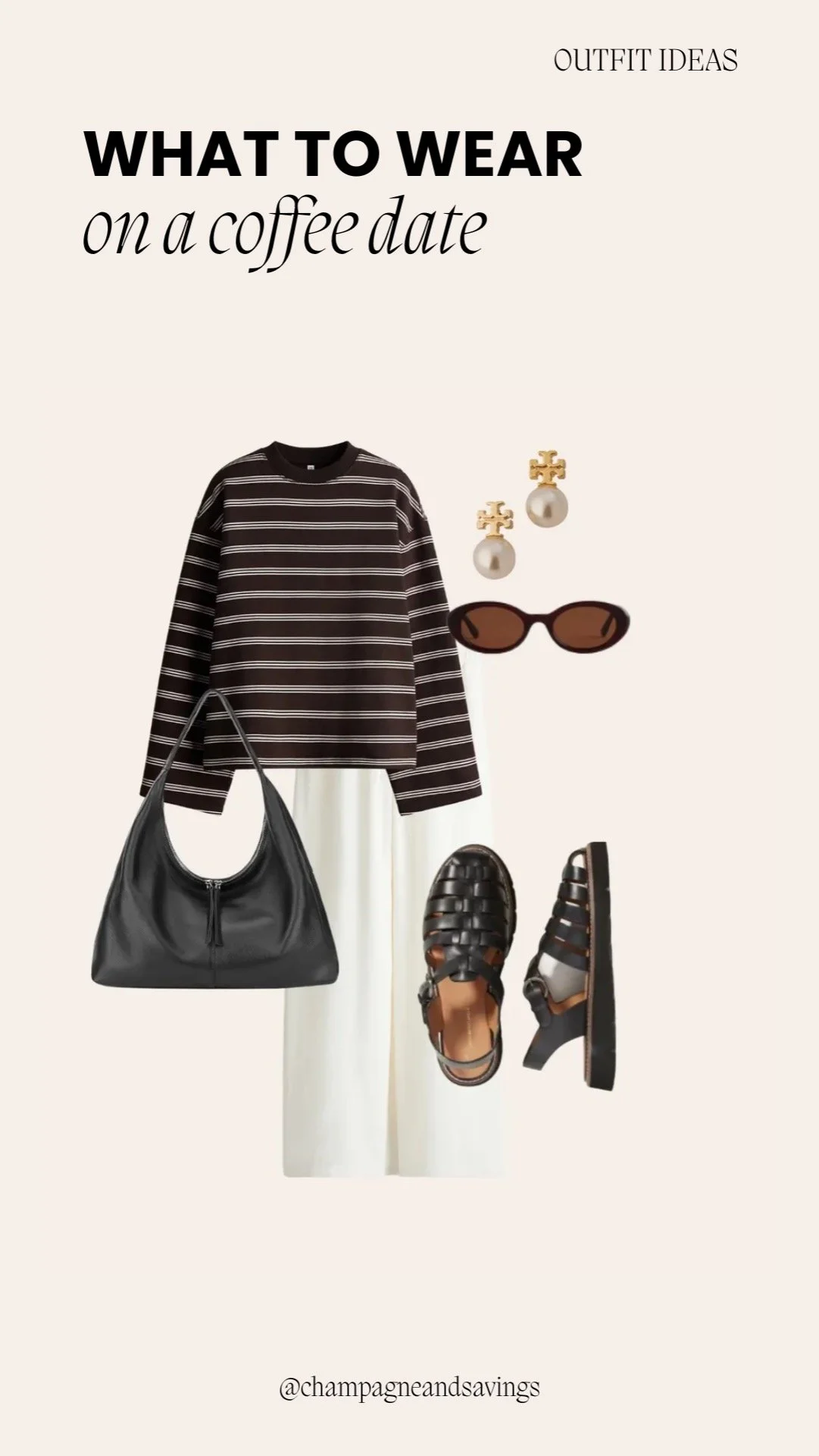 Coffee date outfit ideas collage featuring styled pieces including chocolate stripes and cream trousers for a chic, effortless café look