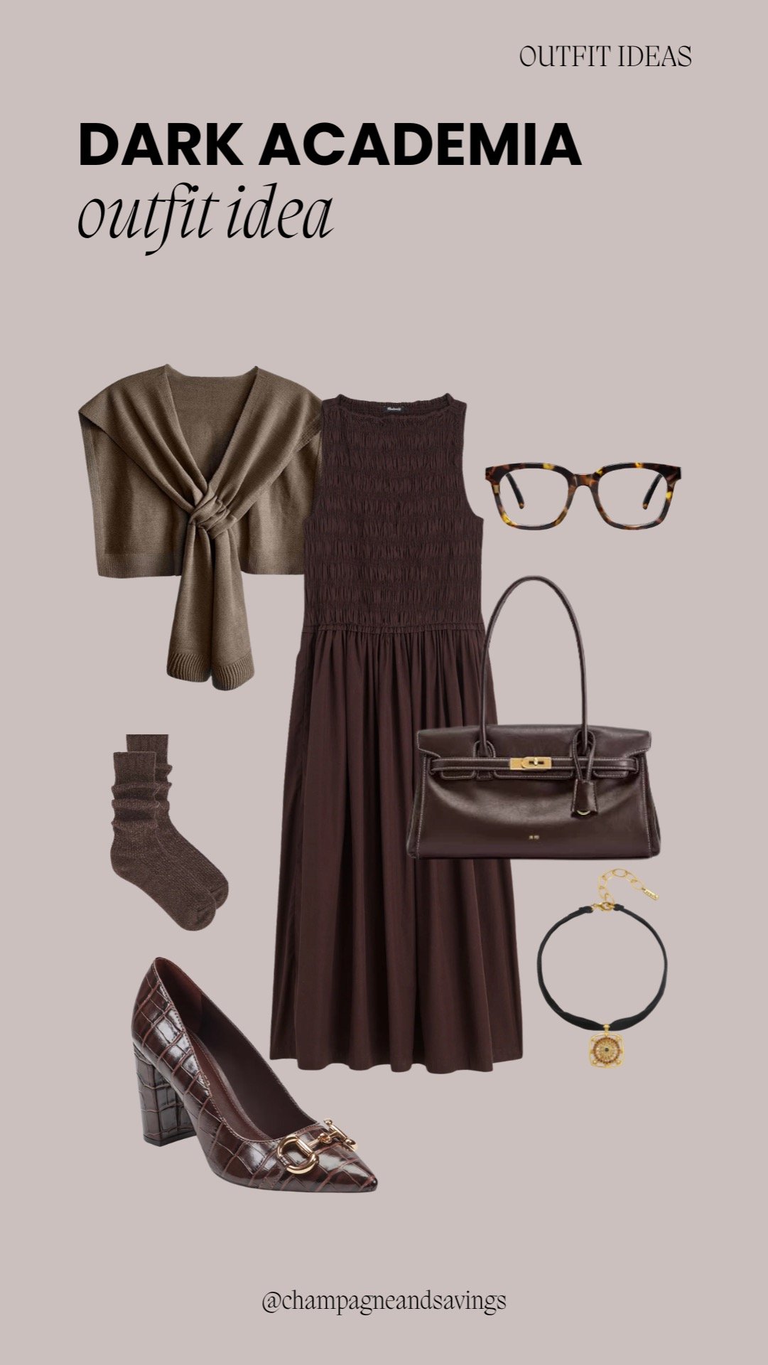 Brown Midi Dress with Accessories
