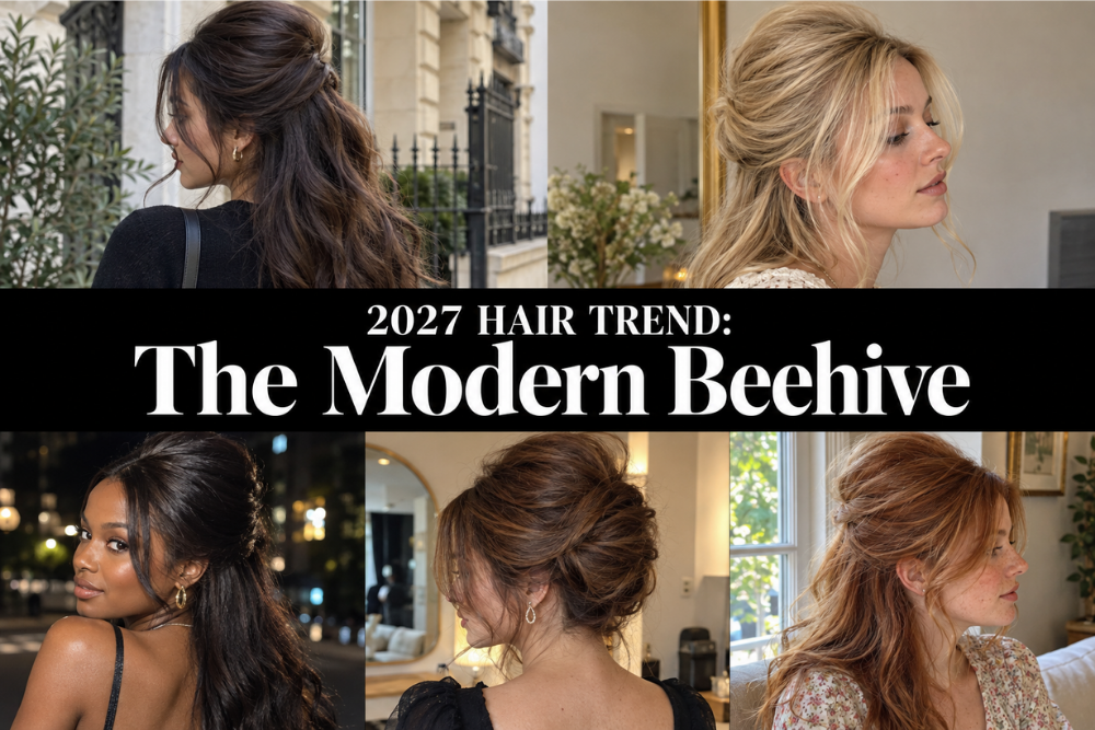 collage of women with voluminous updos