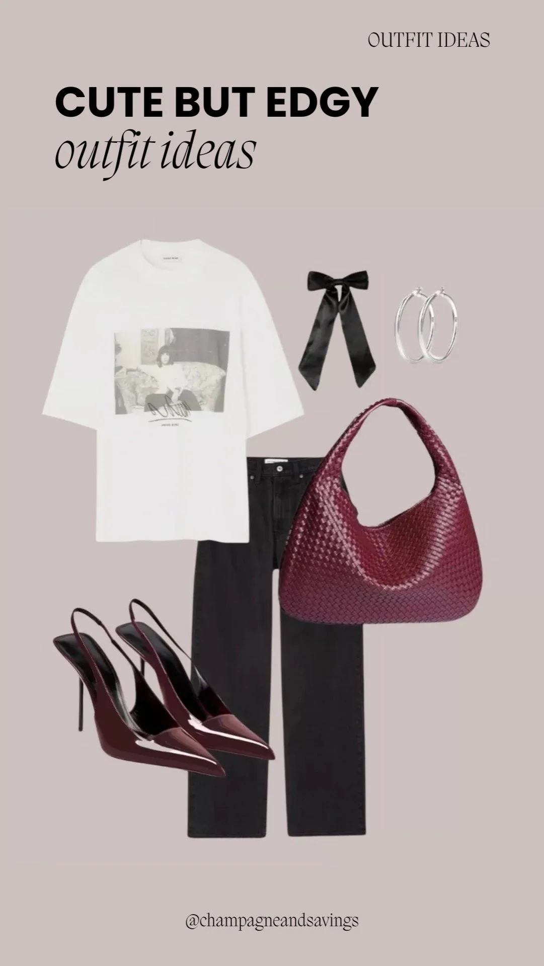 Oversized graphic tee styled with black jeans and heels for a chic, casual-meets-dressy look