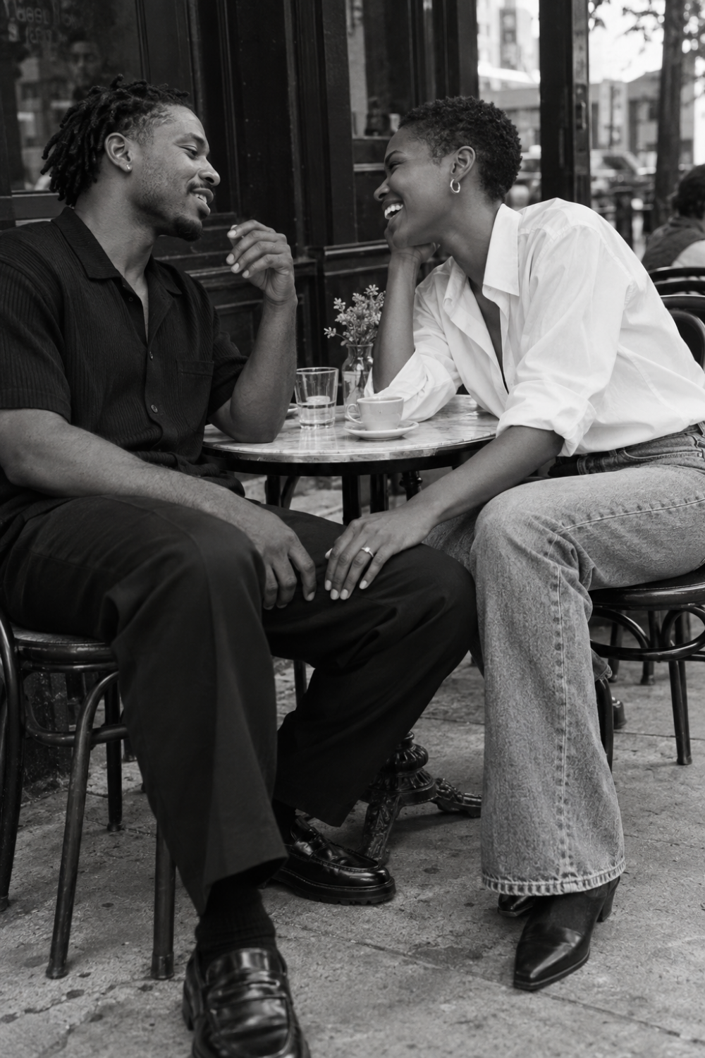 White engagement photo outfit idea featuring a white button-down and jeans.