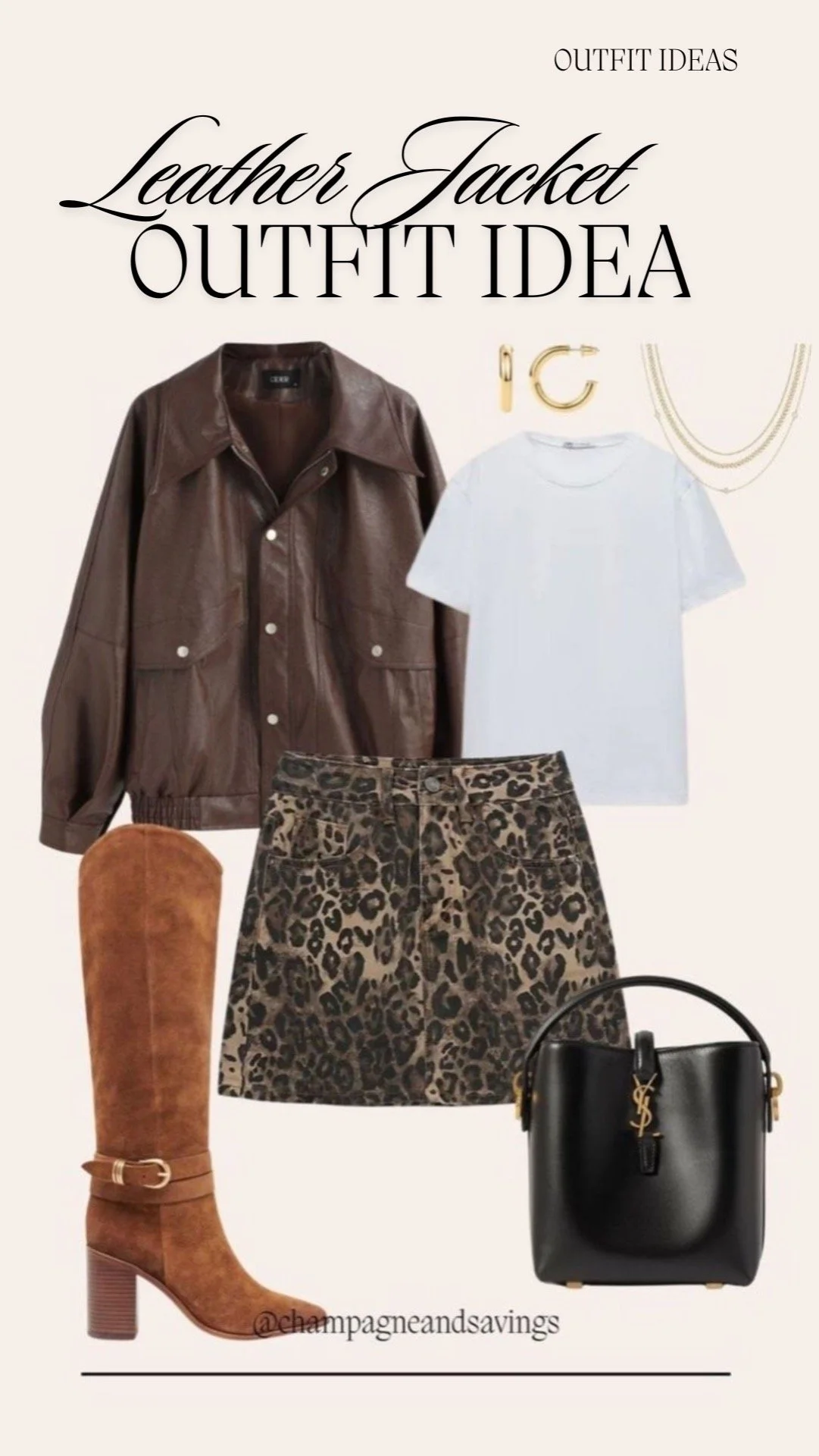 leather jacket, Leopard Mini and Knee-High Boots