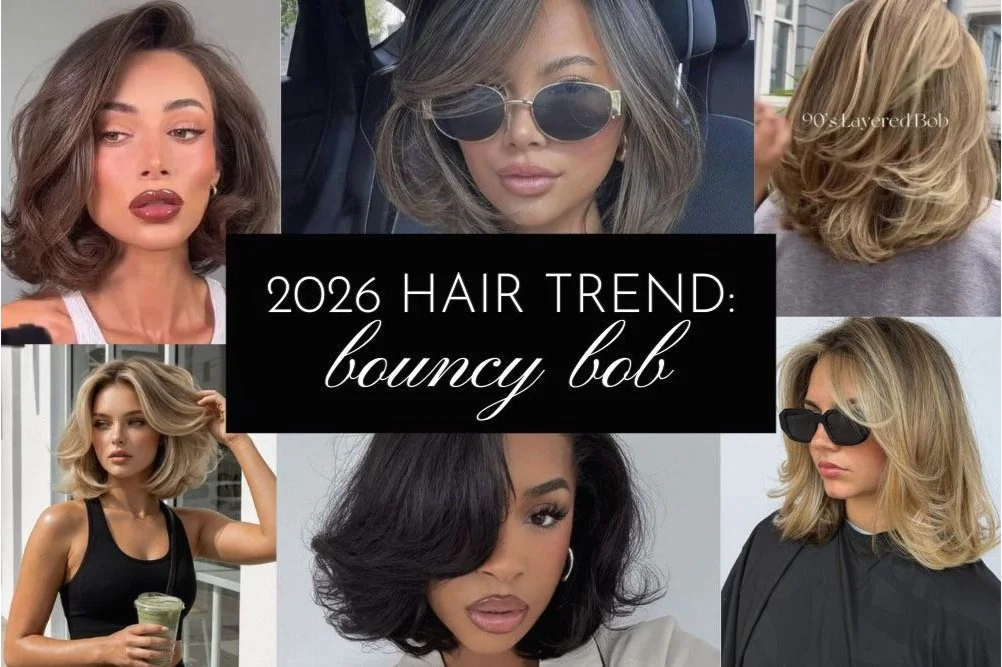 collage of the 2026 hair trend: bouncy bob