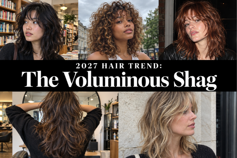 collage of women with shag haircuts