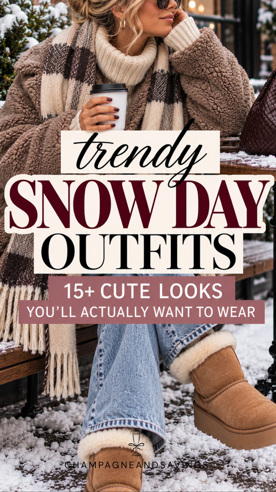Image that says Trendy Snow Day Outfits 15+ Cute Looks You'll Actually Want to Wear and has a girl in a styled outfit in the background.