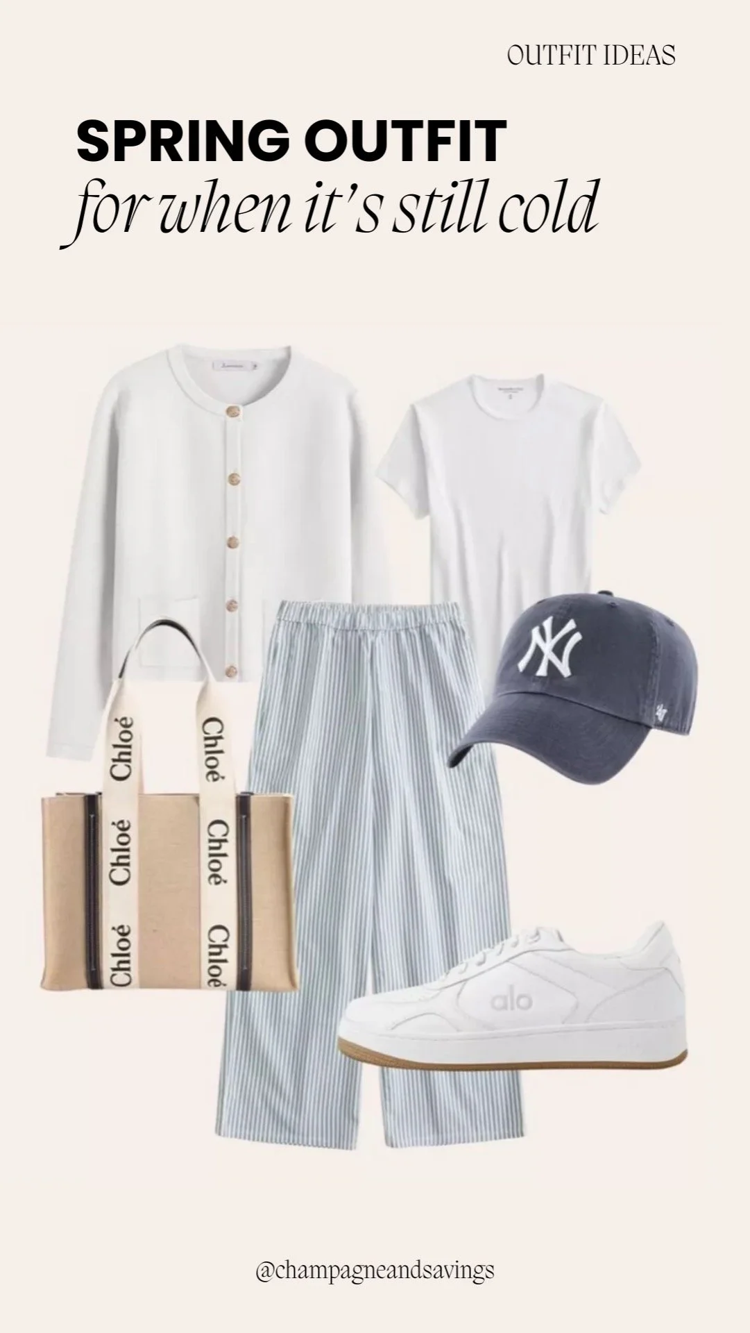 Cardigan outfit styled with striped pants and casual accessories for a chic spring look.