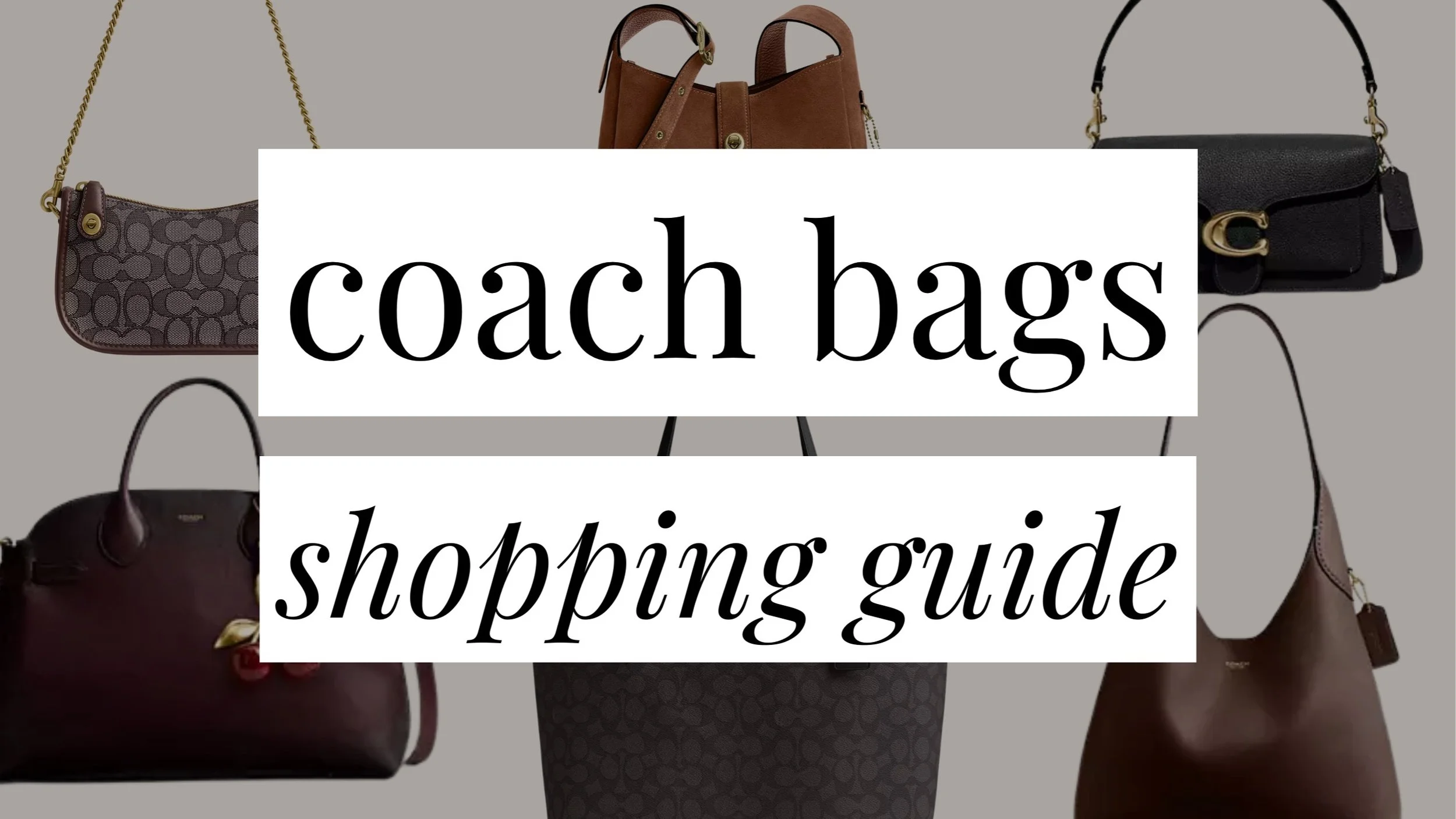 Assorted Coach bags including tote, crossbody, and shoulder styles displayed together for a buying guide.