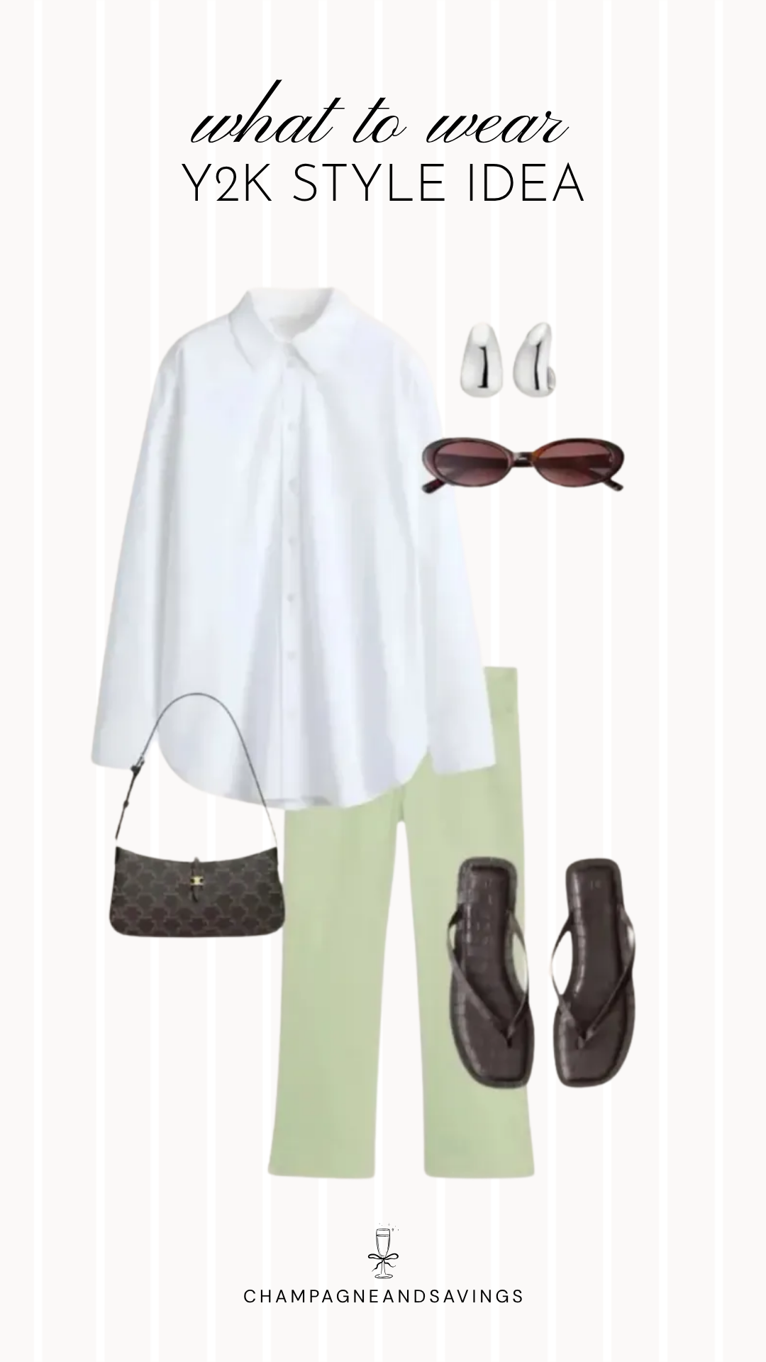 Y2K outfit idea collage featuring an oversized button-down with pastel capri pants for a trendy 2026 look.