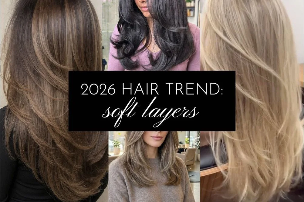 collage of the 2026 hair trend: soft layers