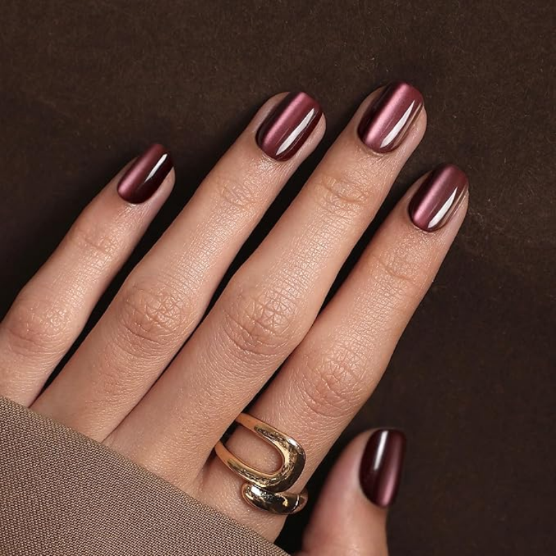 Fall chrome nail idea featuring mulled wine chrome