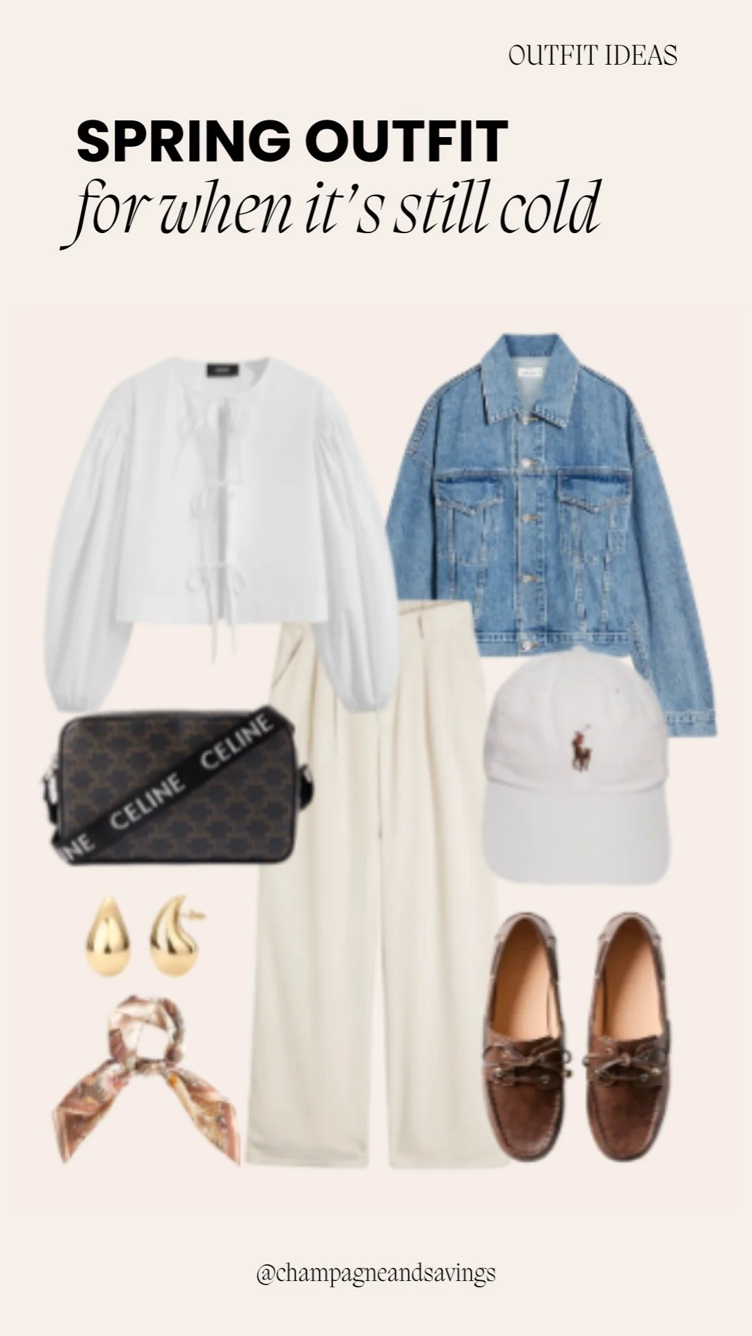 Denim jacket outfit styled with soft neutral pieces and casual accessories for a chic spring look.