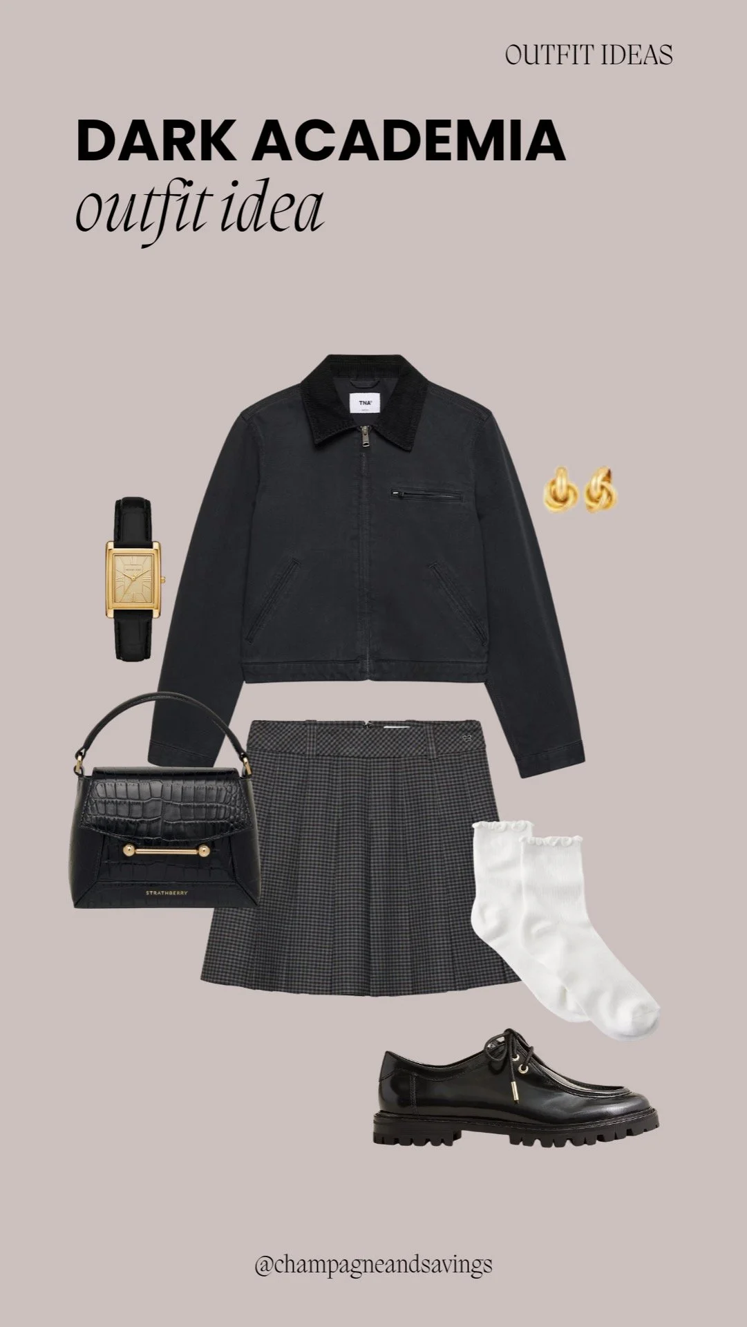 Black Barn Jacket and Pleated Skirt outfit