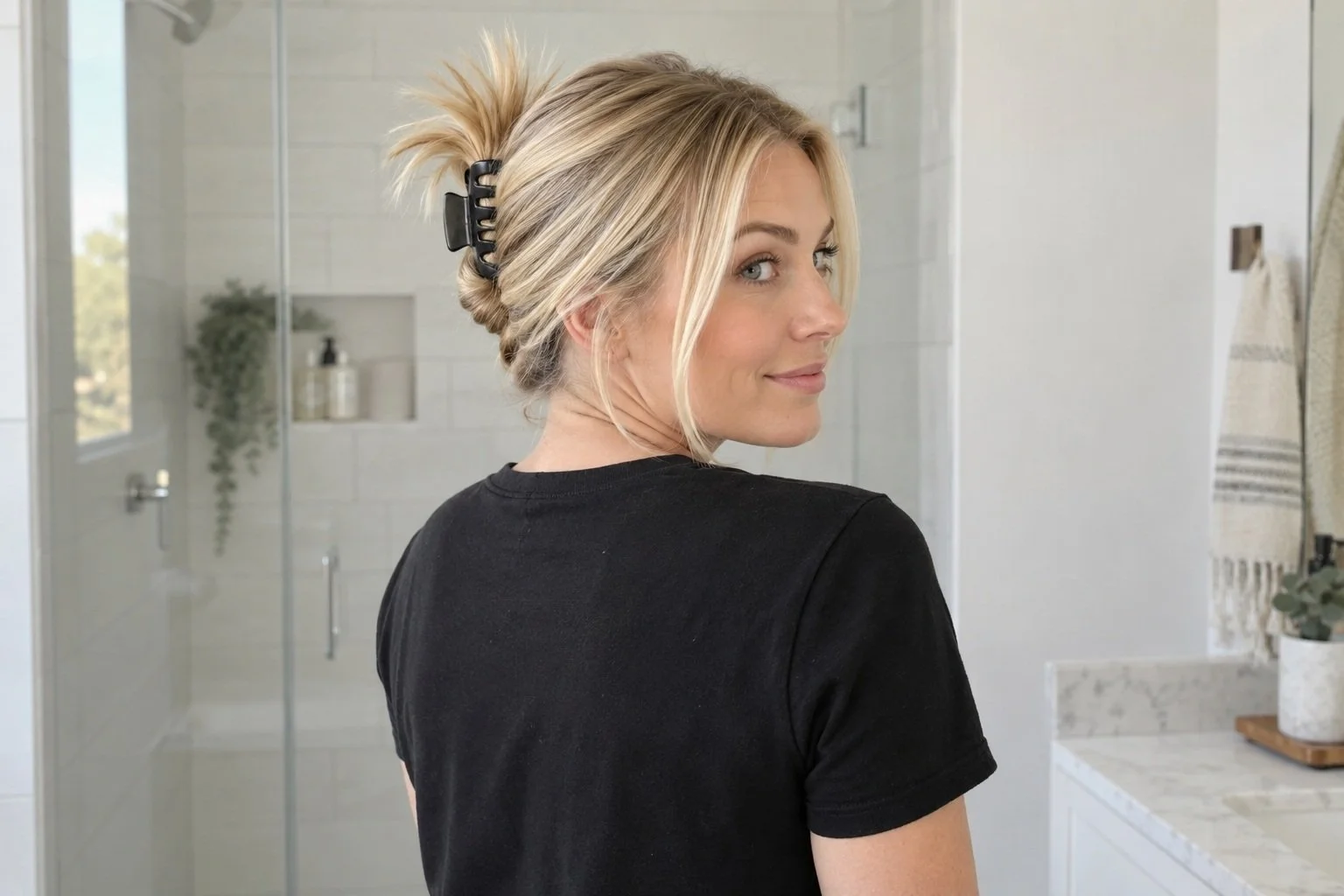 Image featuring a Sleek Claw Clip with Spiky Ends as a cute, easy hairstyle.