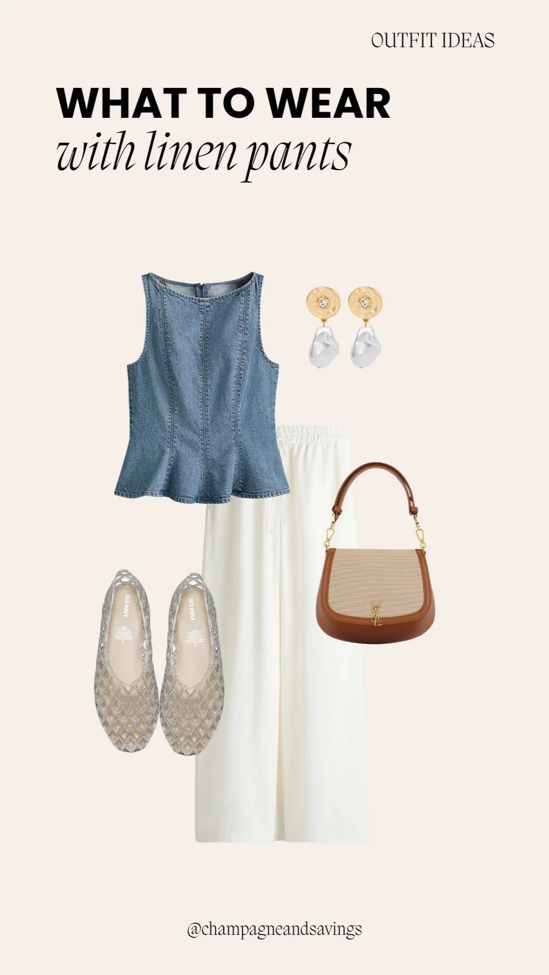 Linen pants outfit styled with a denim top and casual accessories for a chic and effortless spring look.