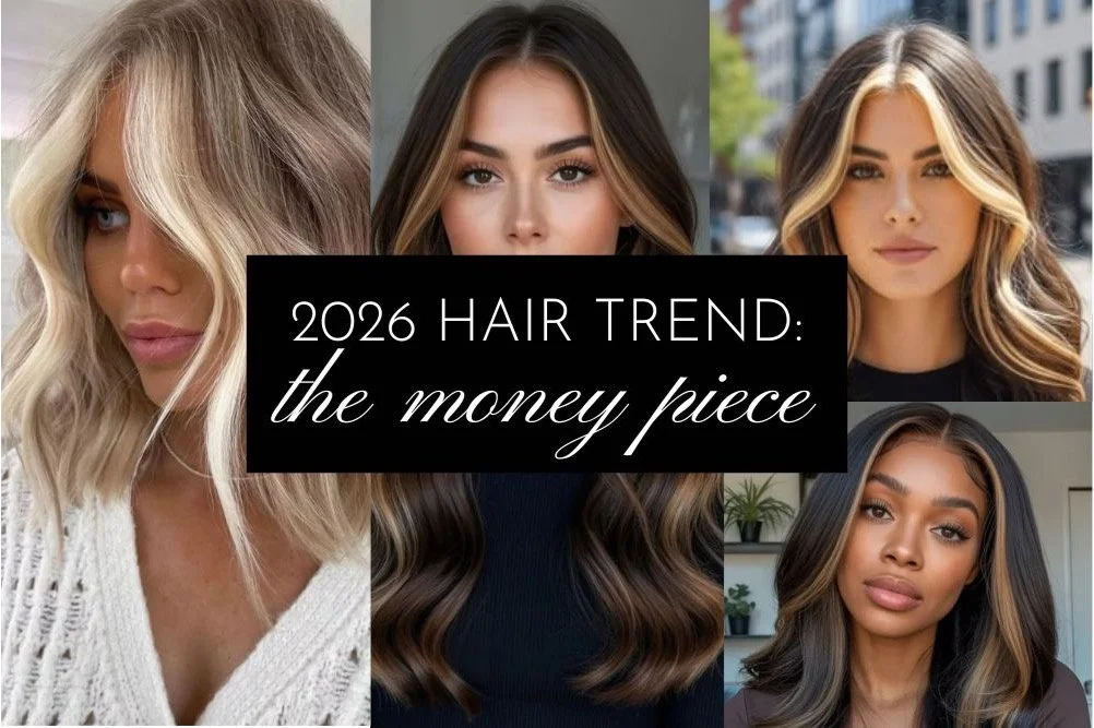 collage of the 2026 hair trend: the money piece