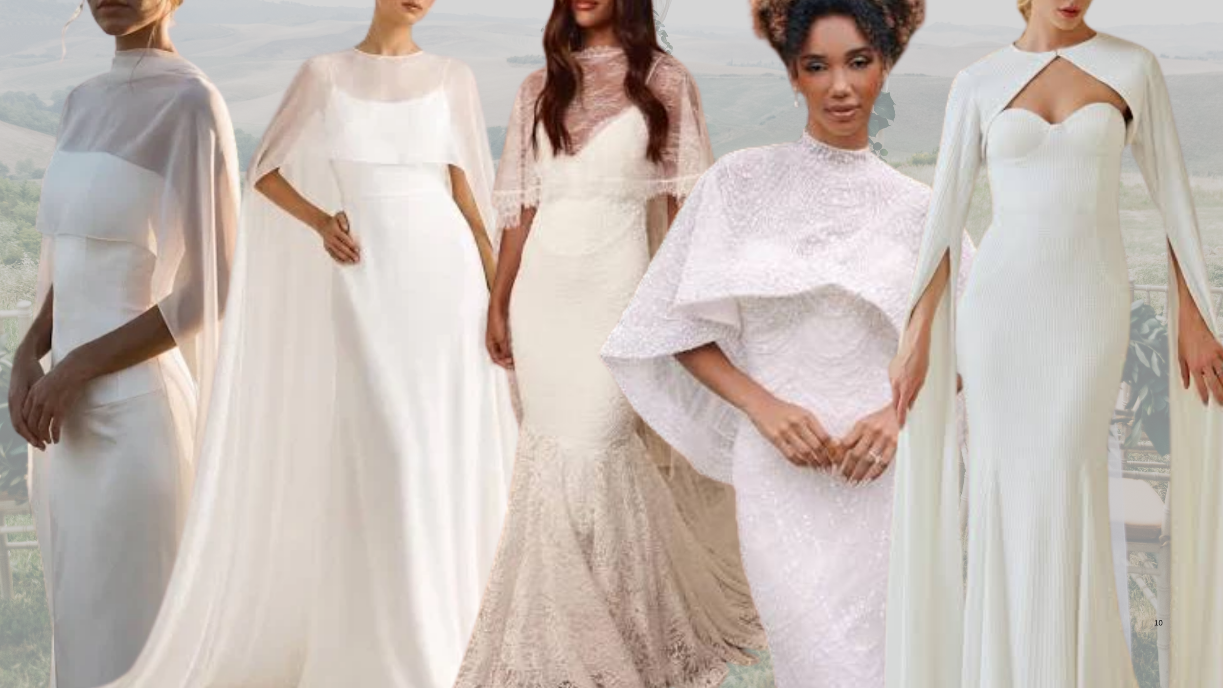 Collage of trending wedding gowns for 2027 featuring bridal capes.