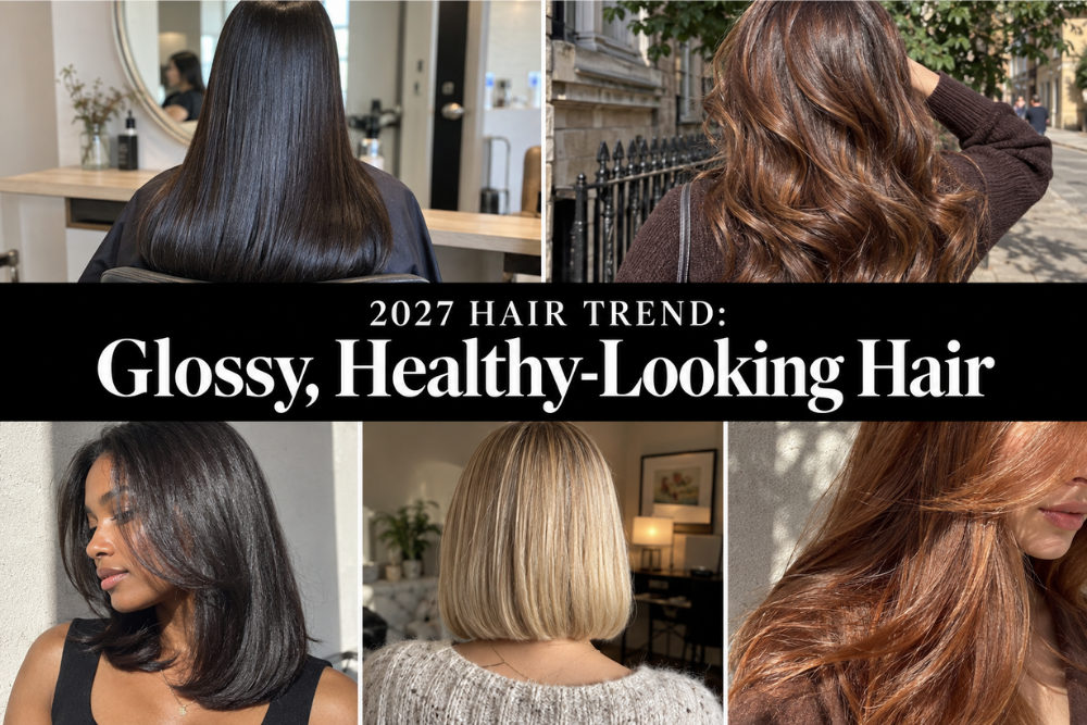 collage of women with glossy hair