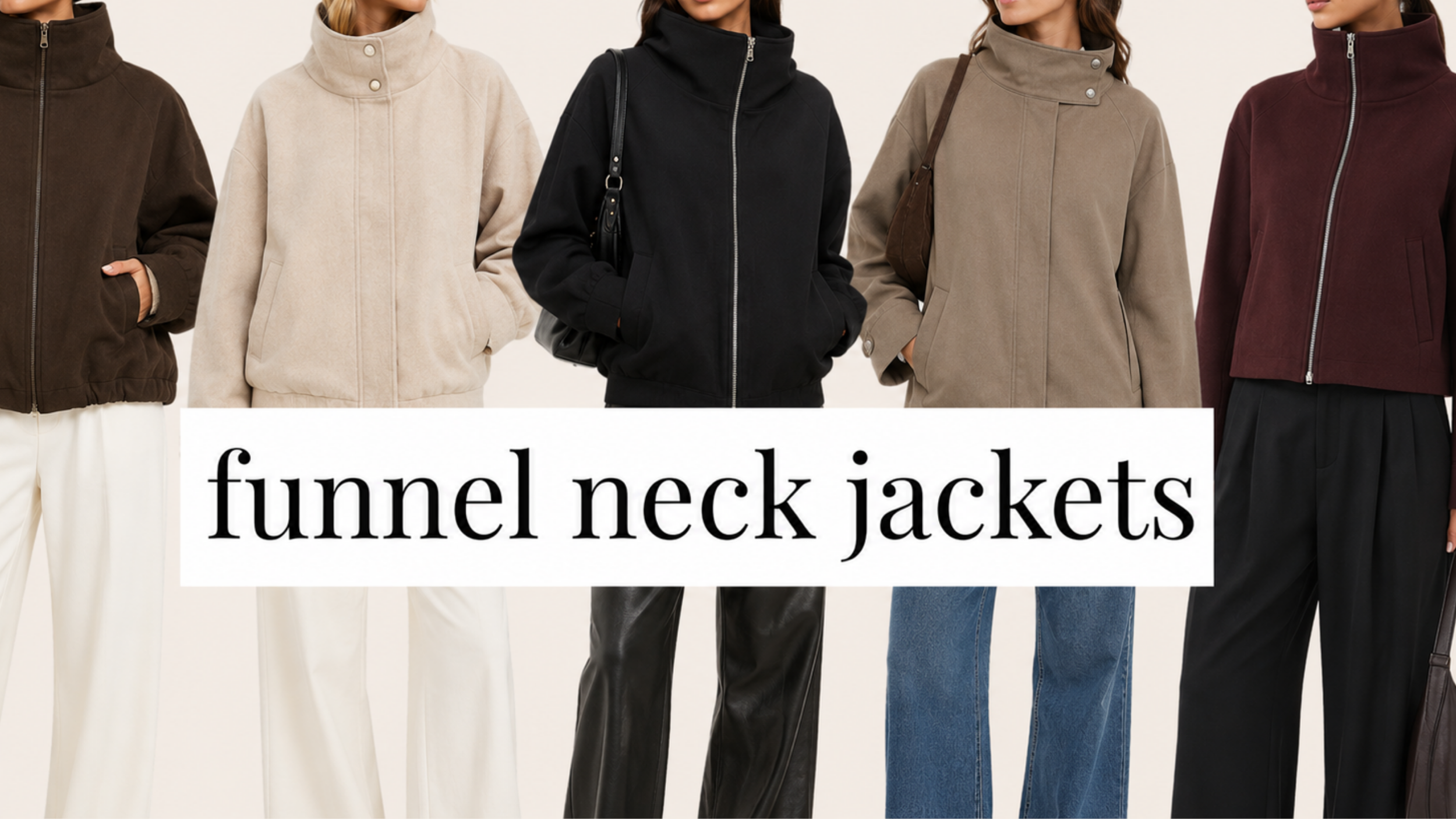 Funnel-neck jacket fashion trend for 2027 featuring a collage of stylish funnel-neck jackets in trending colors and silhouettes.