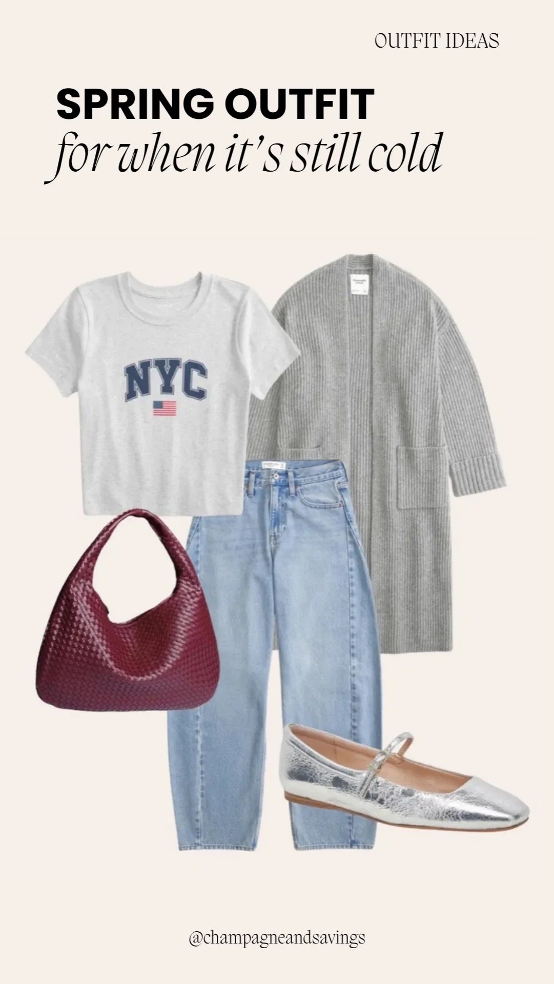 Graphic tee outfit styled with a cozy cardigan and casual accessories for a relaxed spring look.