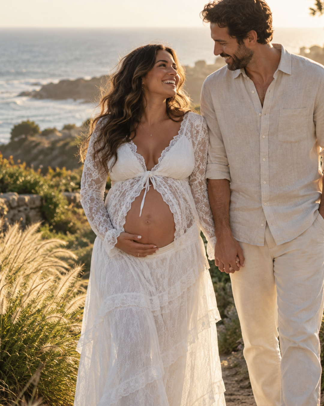 White Lace Two-Piece Maternity Outfit