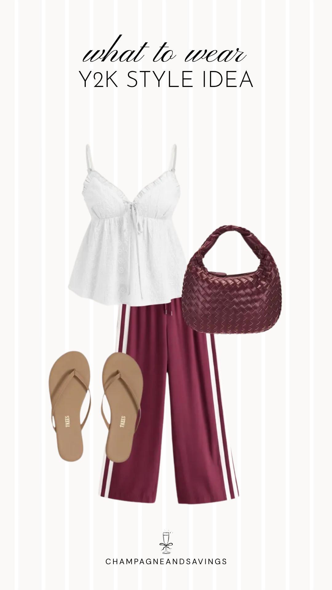 Y2K outfit idea collage featuring track pants with a babydoll top for a trendy 2026 look.