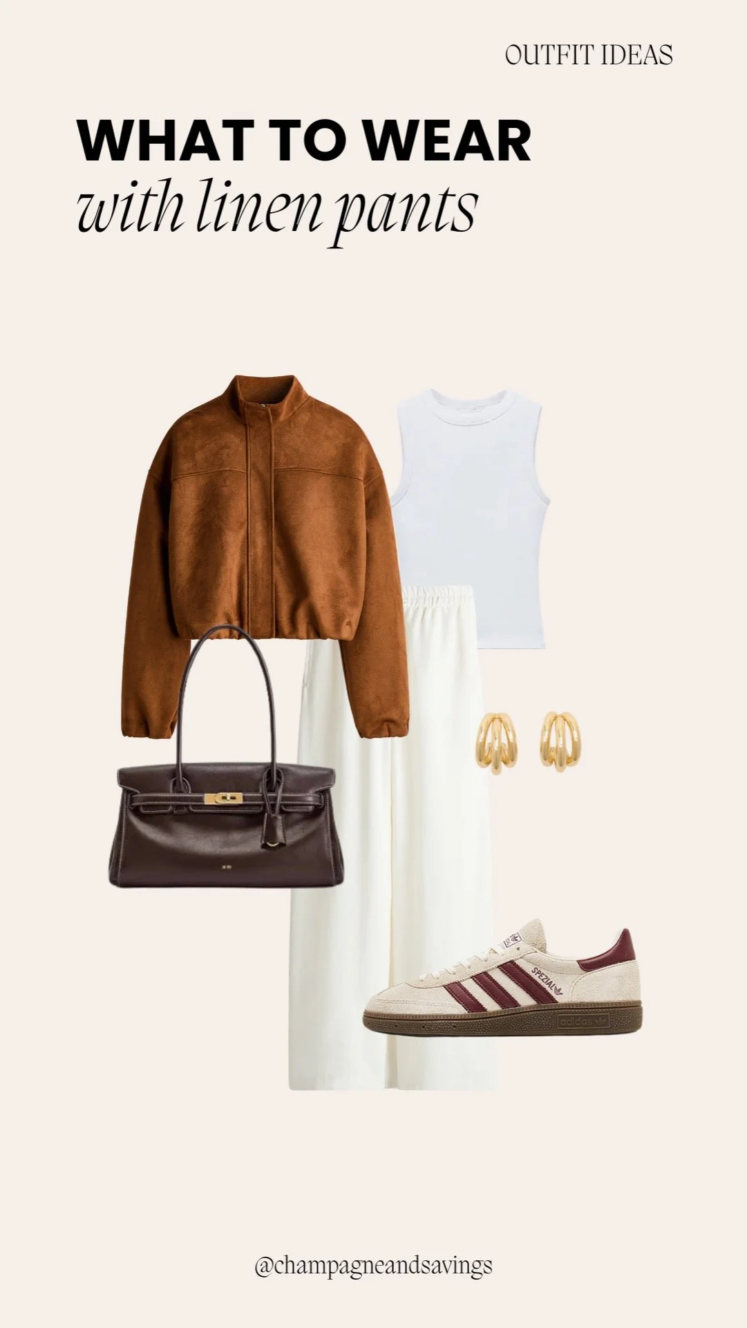 Linen pants outfit styled with a lightweight jacket and casual accessories for a chic and layered spring look.