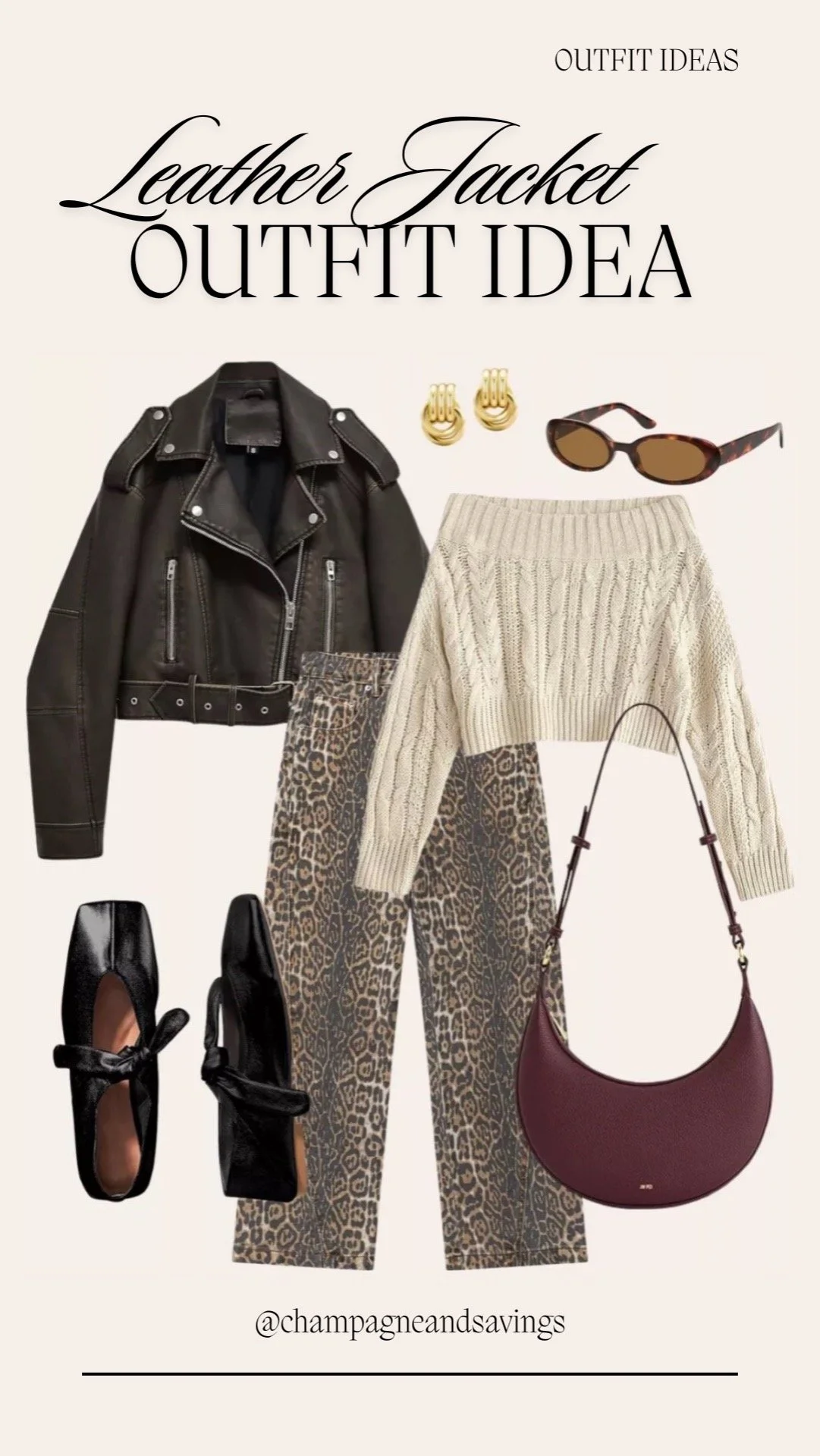 leather jacket, Leopard Jeans and a Chunky Sweater