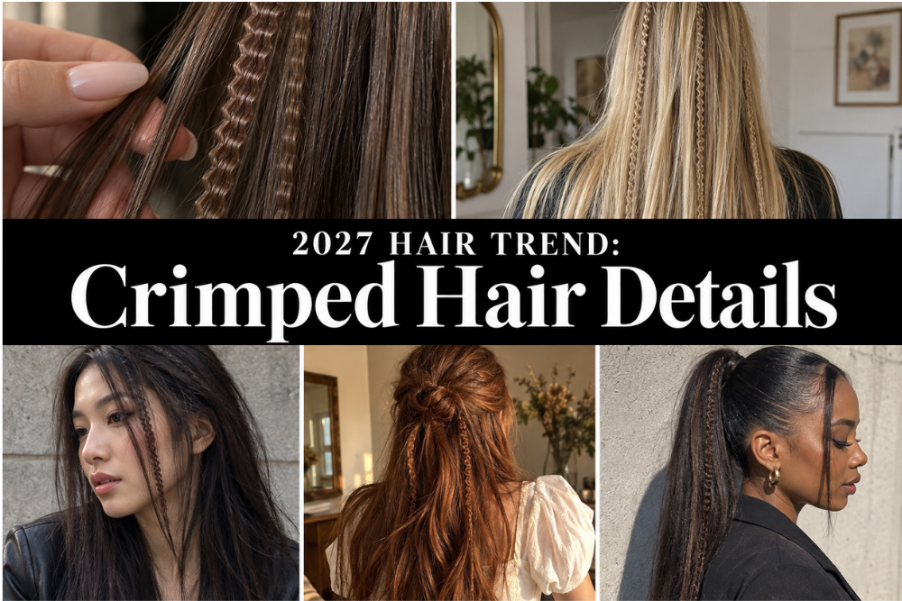 collage of women with a few pieces of crimped hair