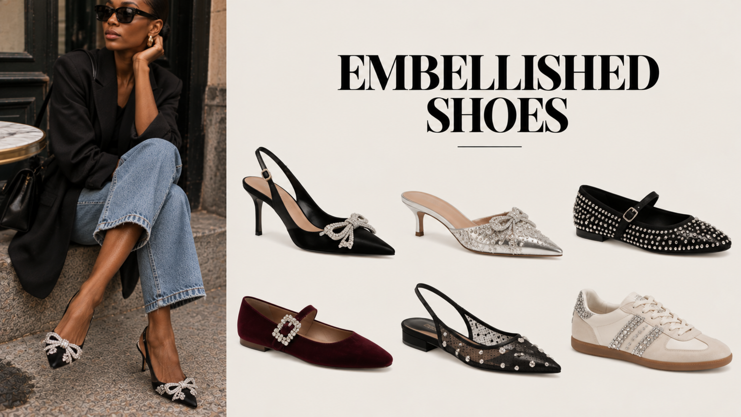 Embellished shoes  featured as one of the top 2027 shoe trends for women.