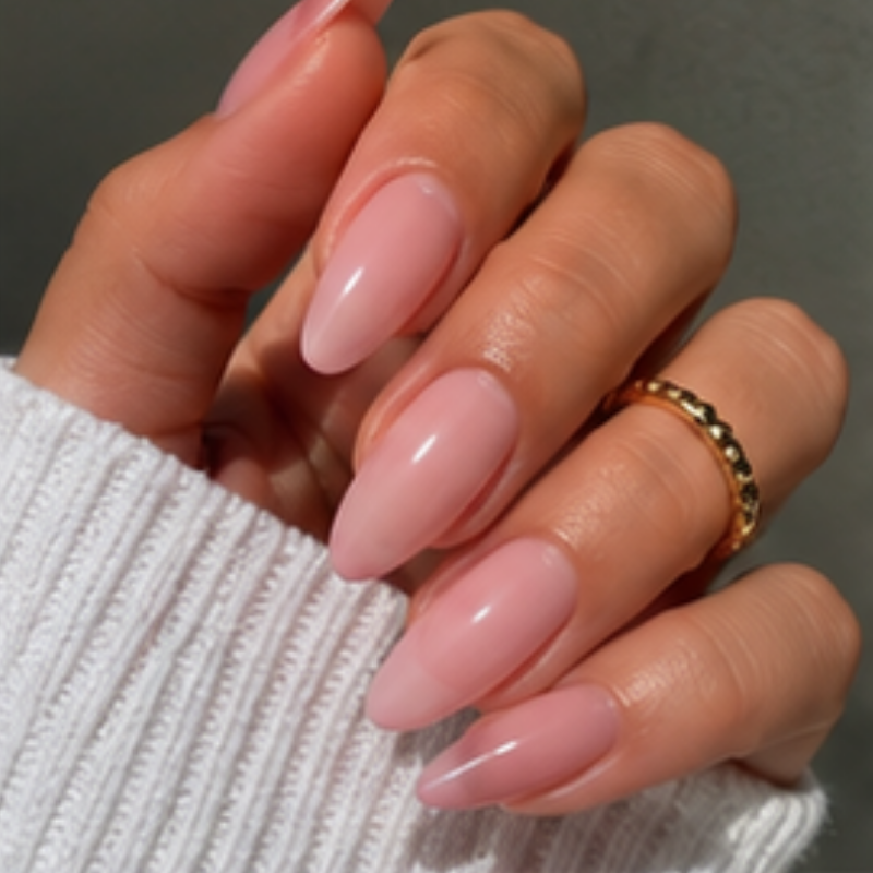 Pink manicure idea featuring lip gloss nails.