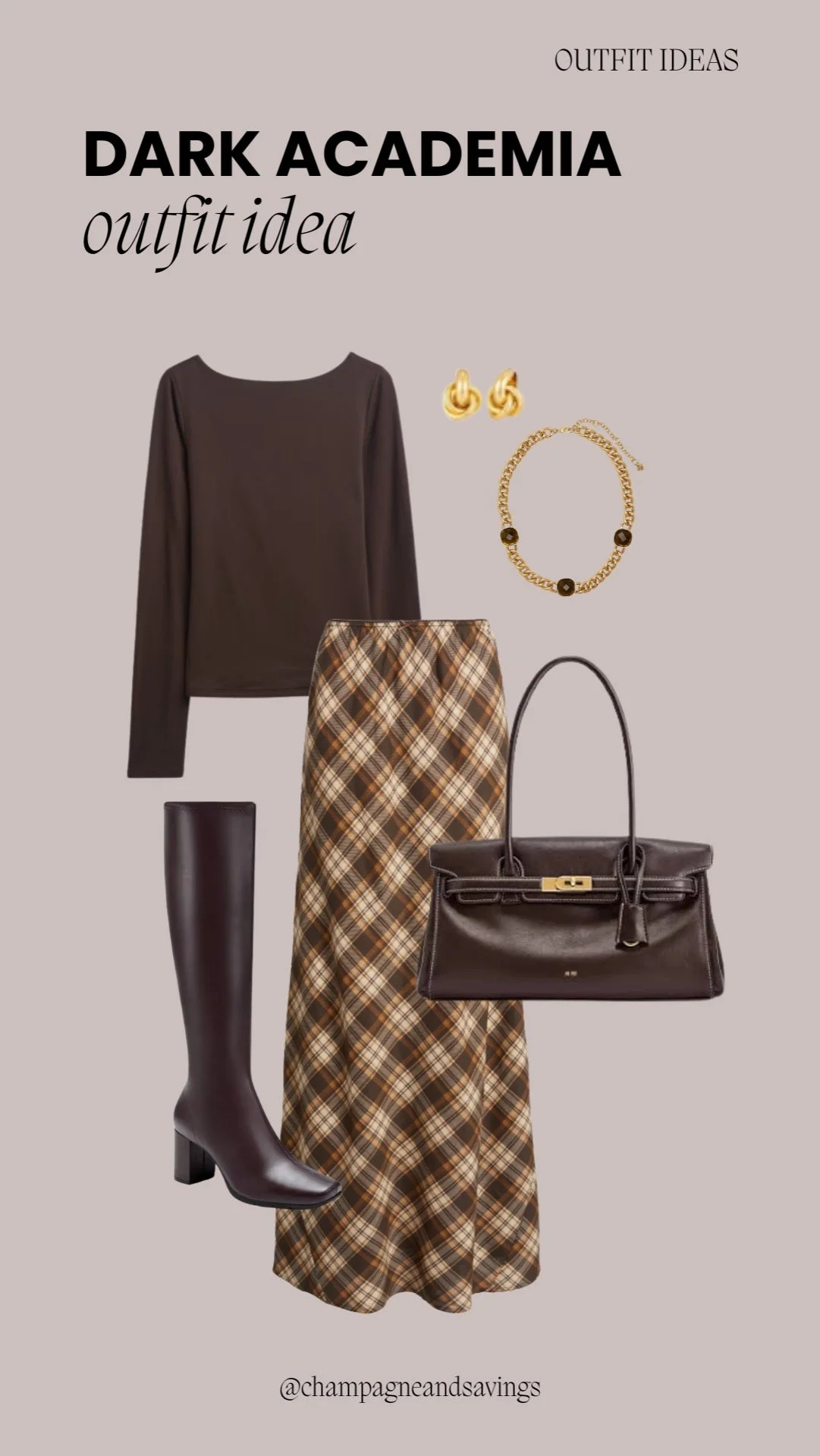 Brown Plaid Skirt with Tall Boots outfit