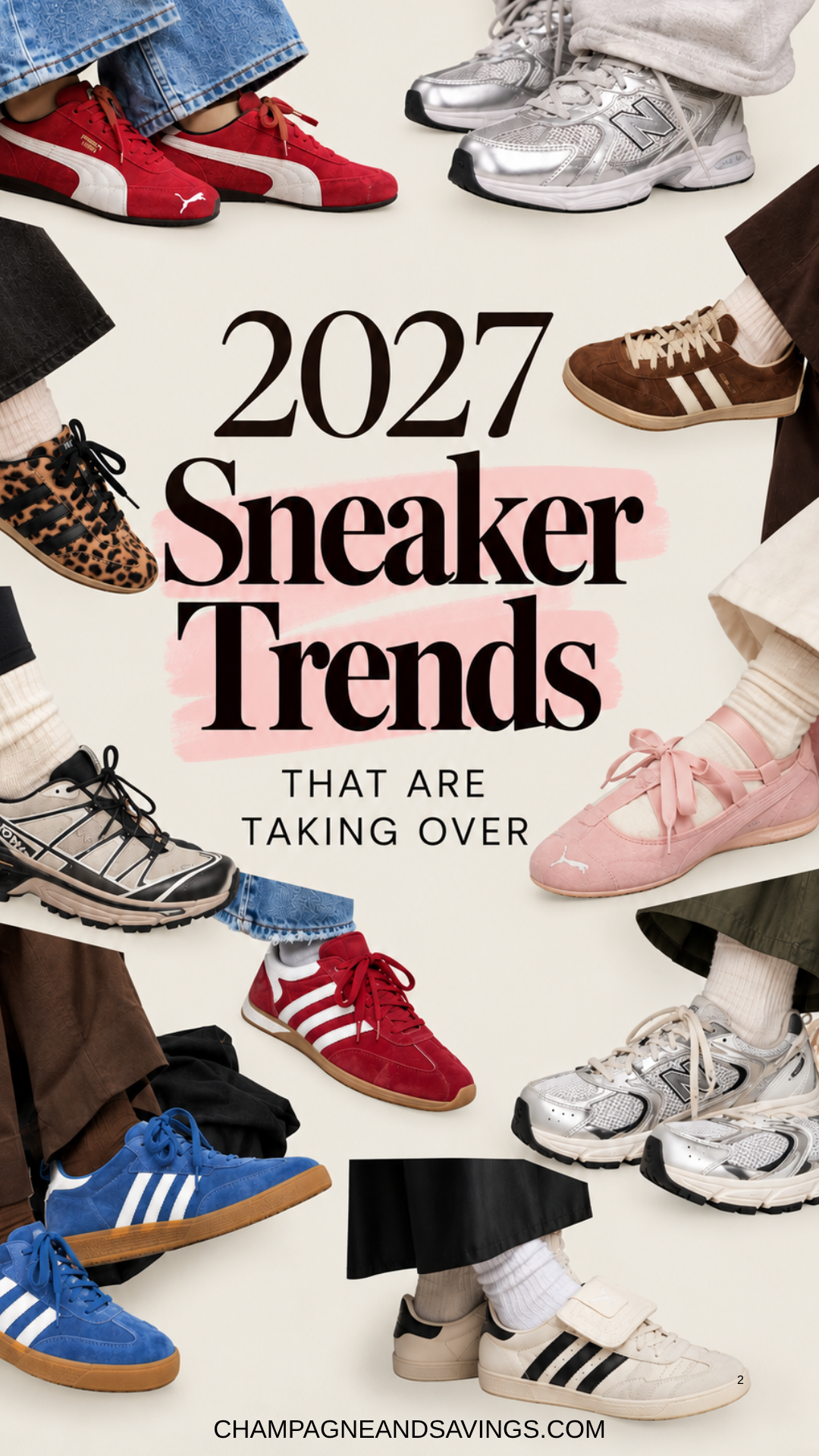 Image that says 27 Sneaker Trends That Are Taking Over and has a collage of trendy shoes in the background.