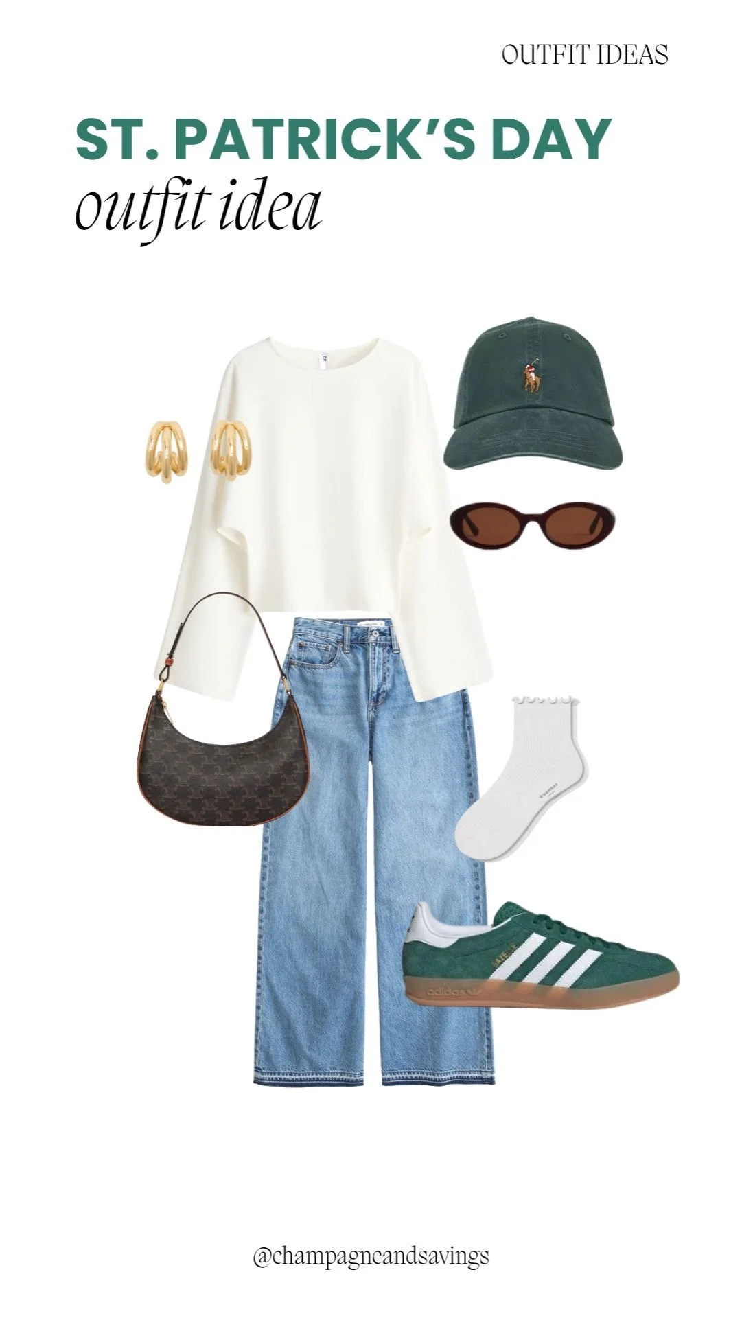 Cream sweater paired with green sneakers for a casual and festive St. Patrick’s Day outfit.