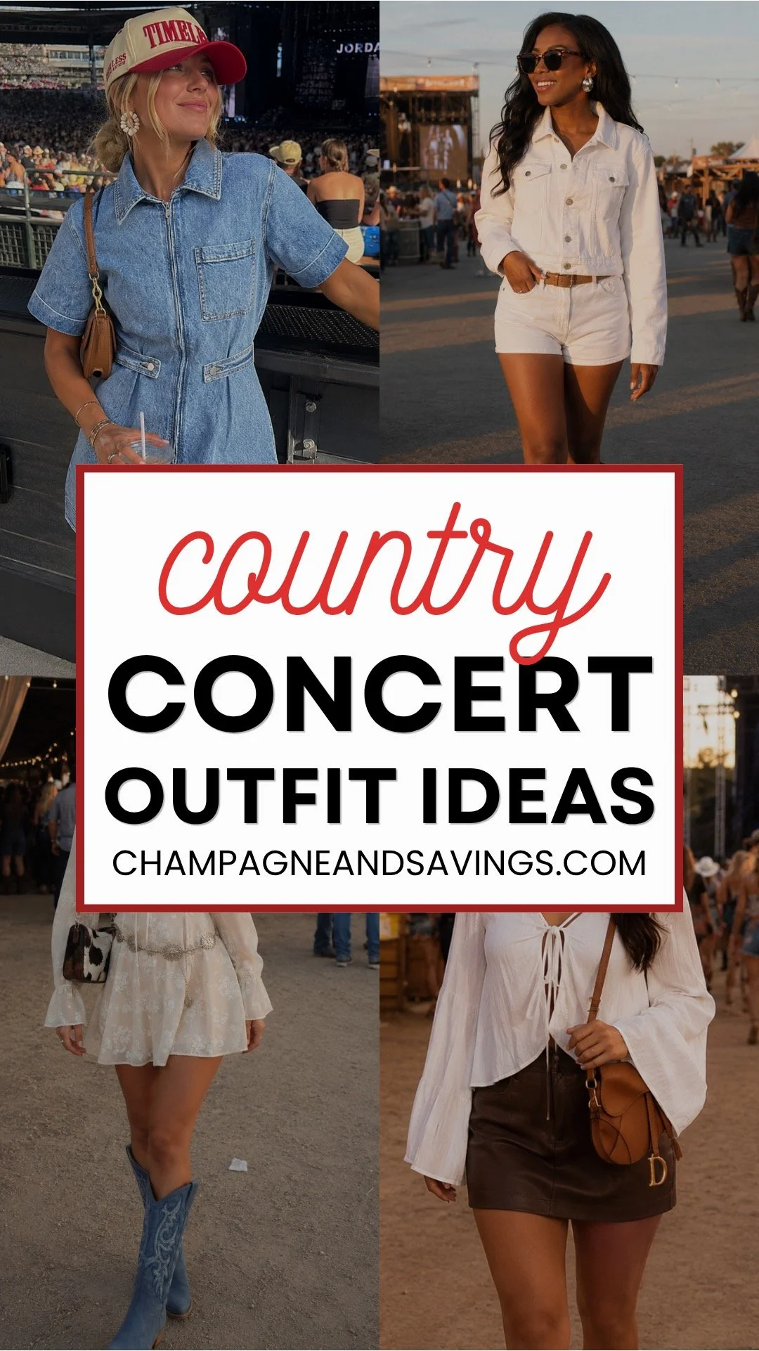 Image that says Country Concert Outfit Ideas and has a collage of girls in styled outfits.