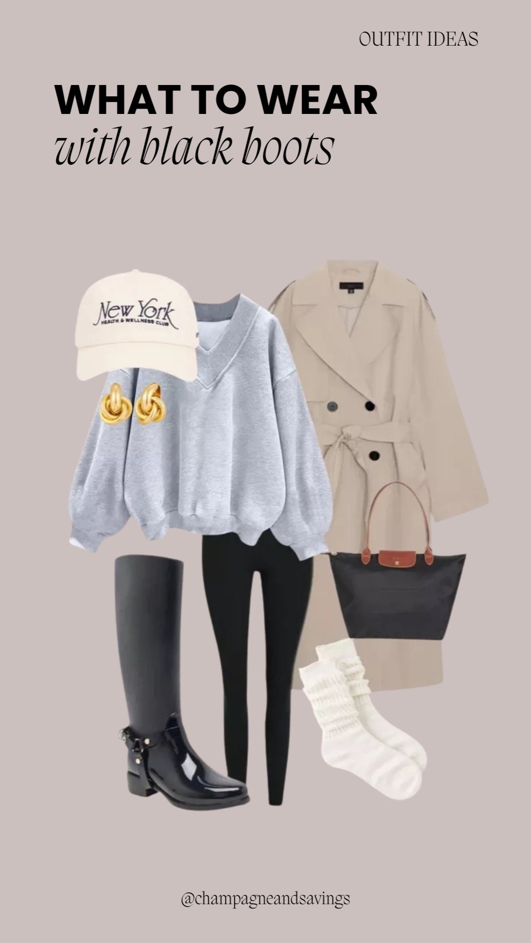 Casual errand outfit styled with black riding boots for a comfortable, everyday look