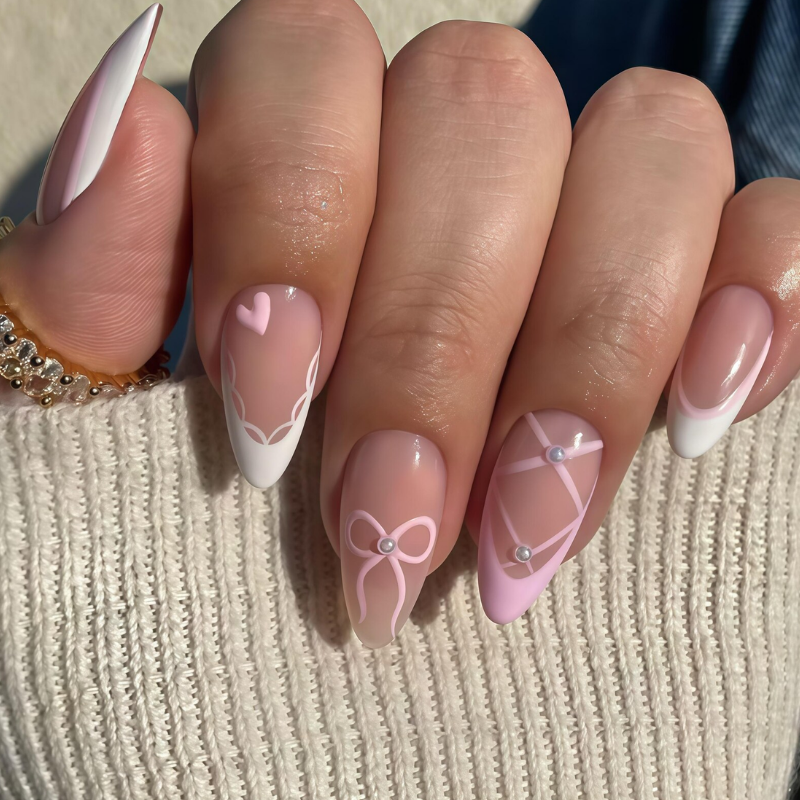 Pink manicure idea featuring full coquette.