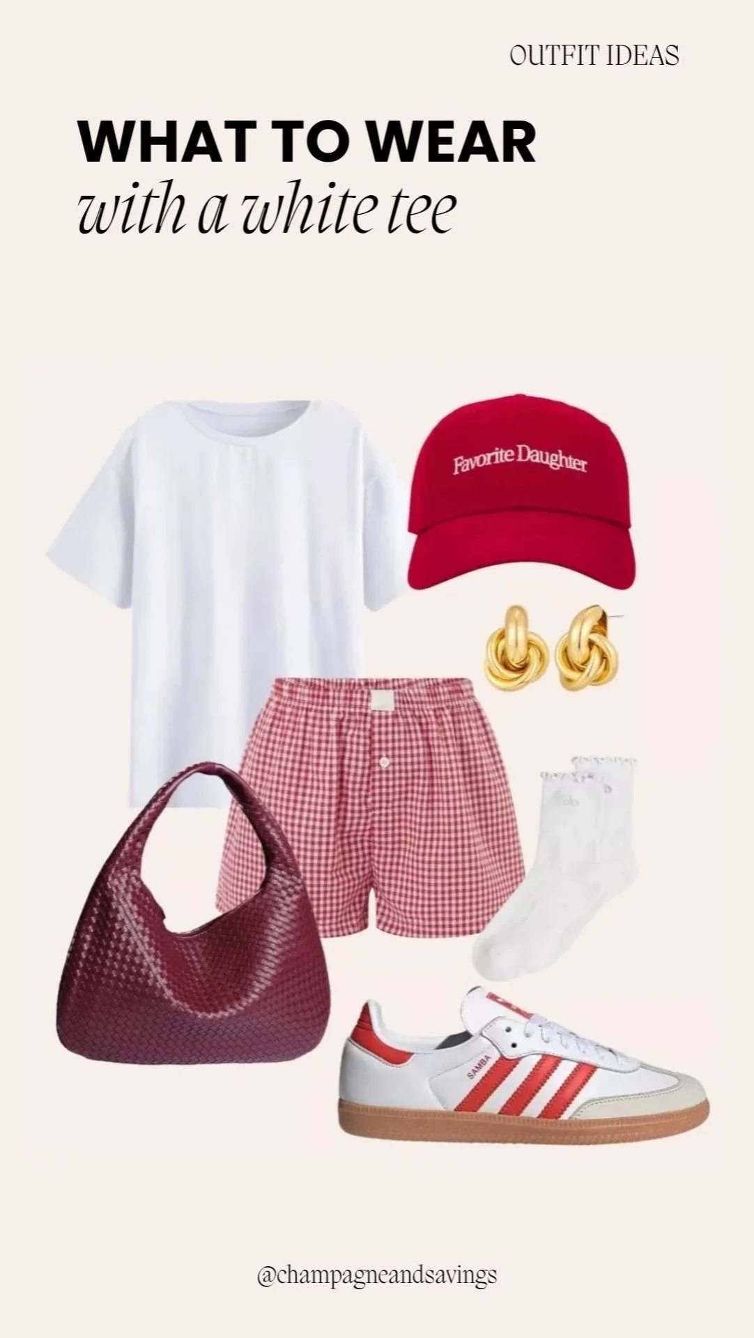 Plain white t-shirt styled with boxer shorts and sneakers for a casual, sporty, and laid-back outfit.
