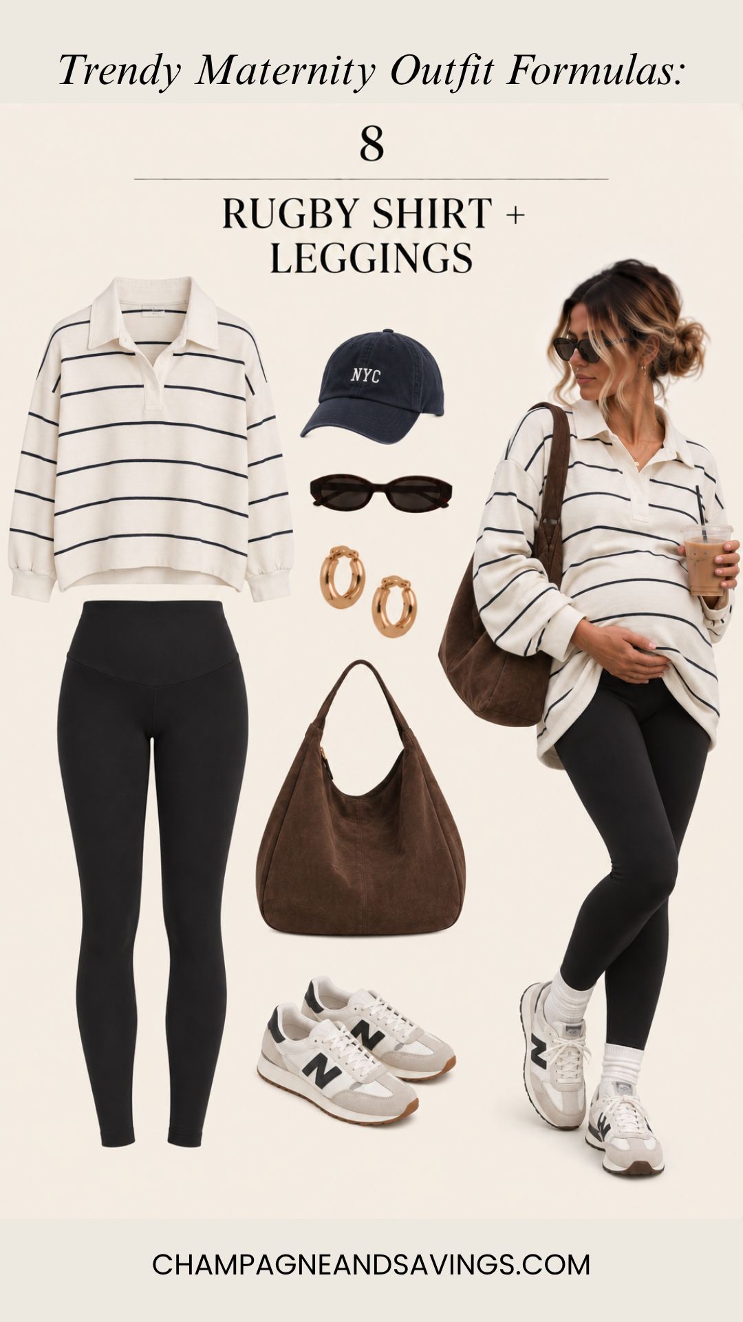Matching sweat set pregnancy outfit formula featuring a collage of outfit pieces and a styled look for a trendy pregnancy outfit.