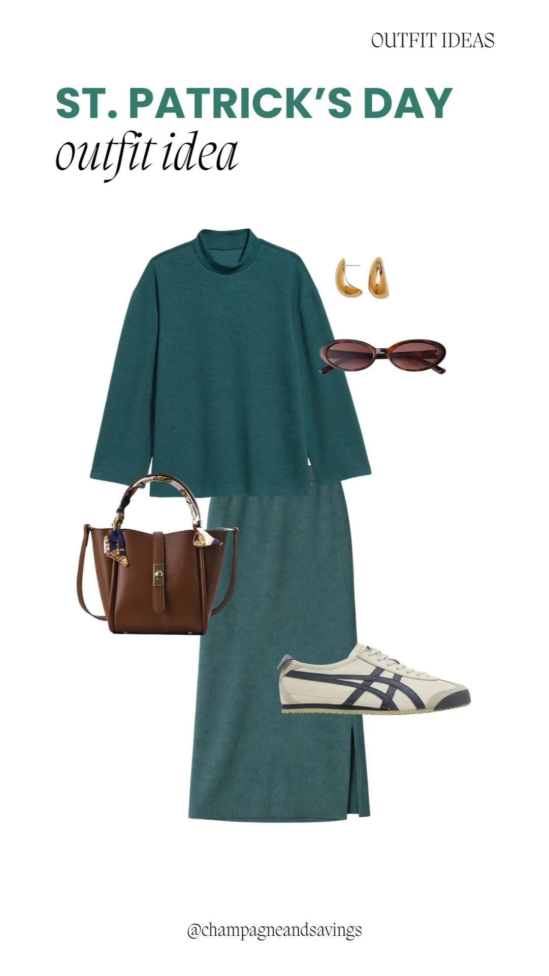 Casual St. Patrick’s Day outfit featuring a green knit set paired with sneakers.