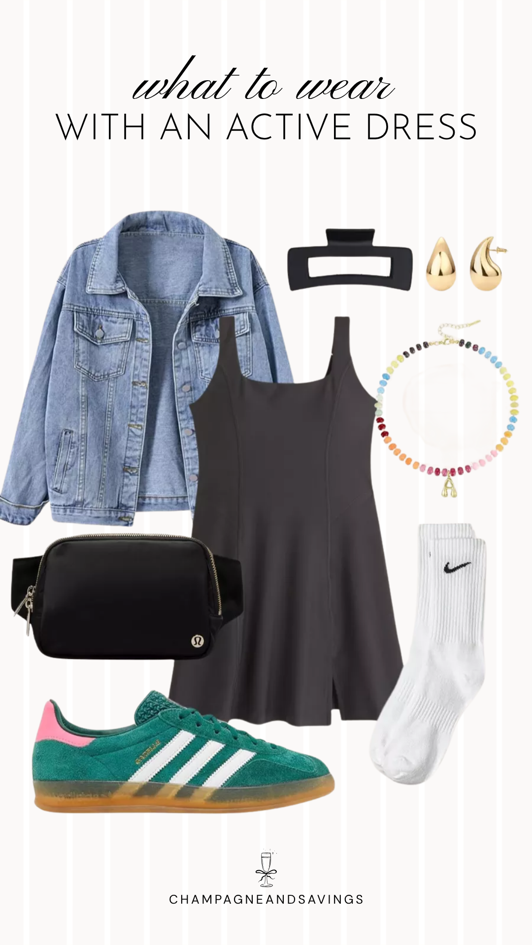 athletic dress outfit idea with a denim jacket