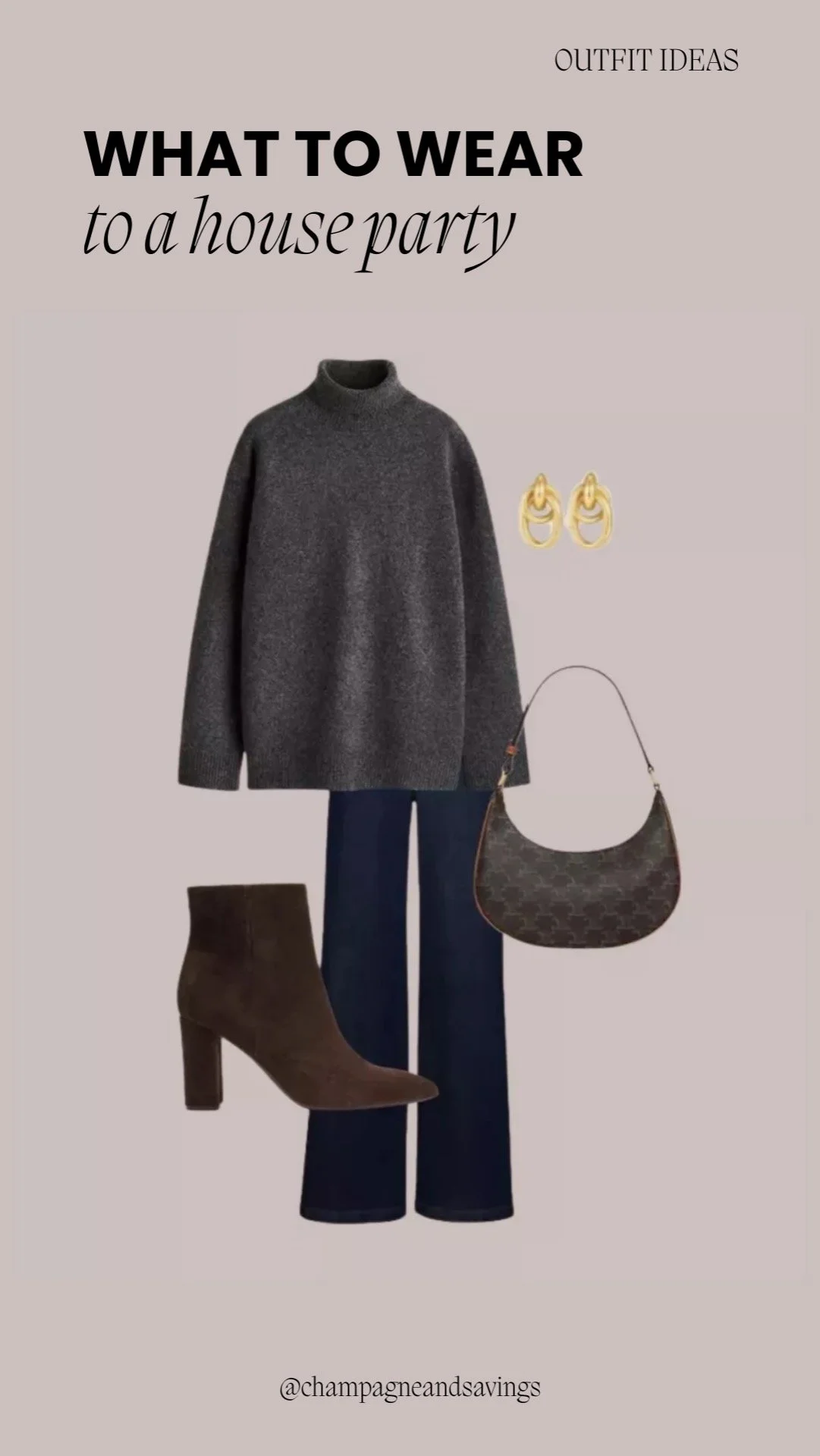 Neutral outfit styled with cozy layers and polished accessories for modern casual style inspiration.