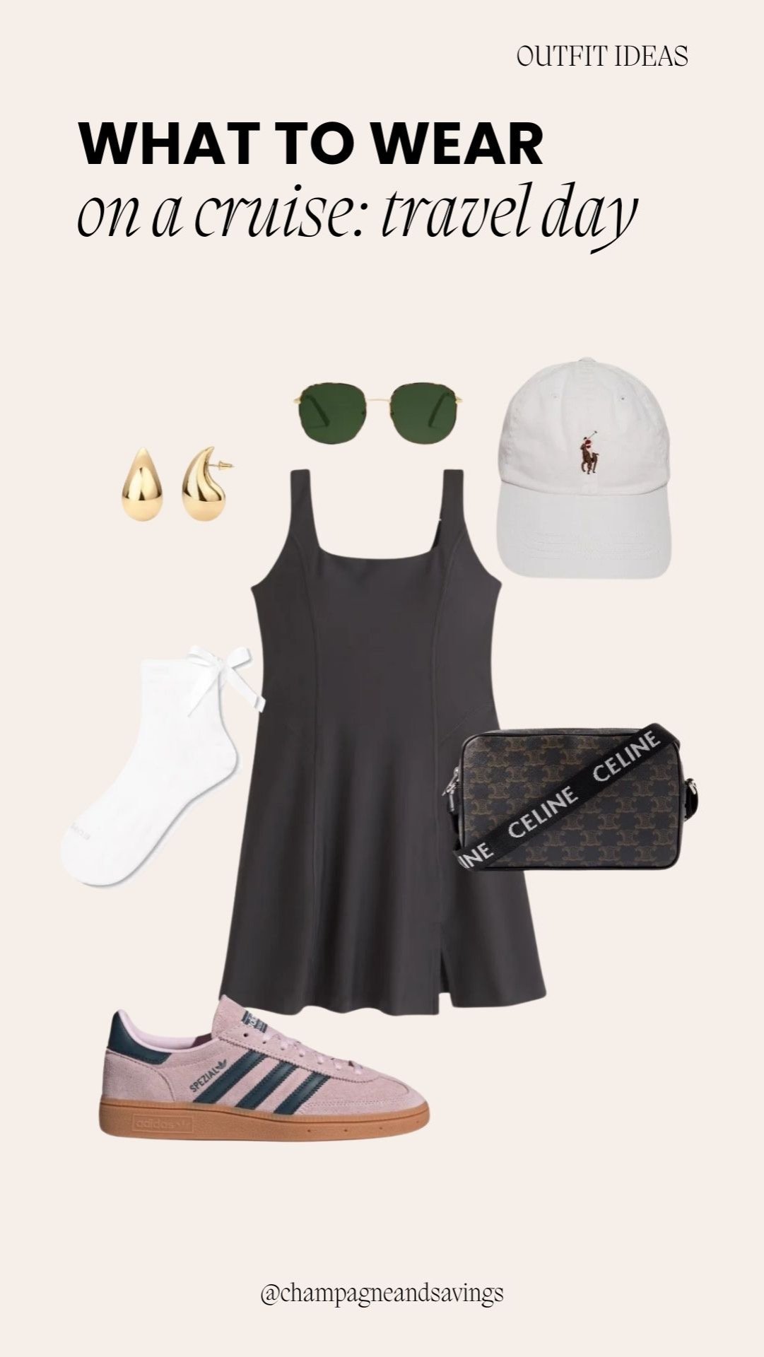 Easy black dress paired with sneakers, styled as a casual cruise outfit perfect for daytime activities and comfortable travel.